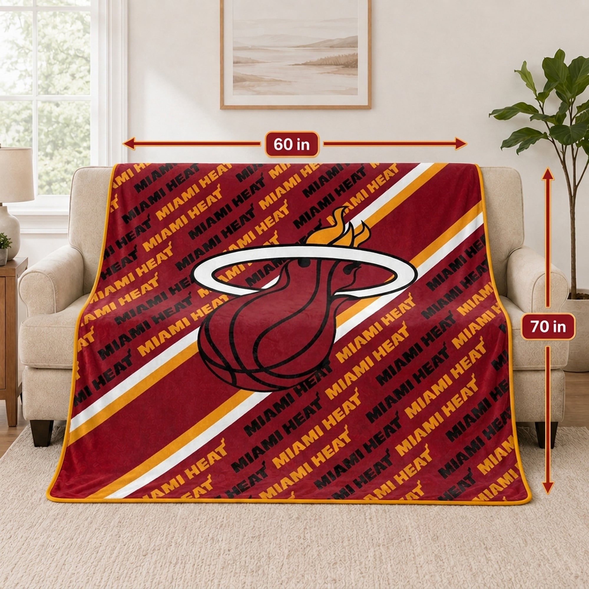 Couverture ultra douce Pegasus Miami Heat 60" x 70" (diagonale) avec logo et doublure