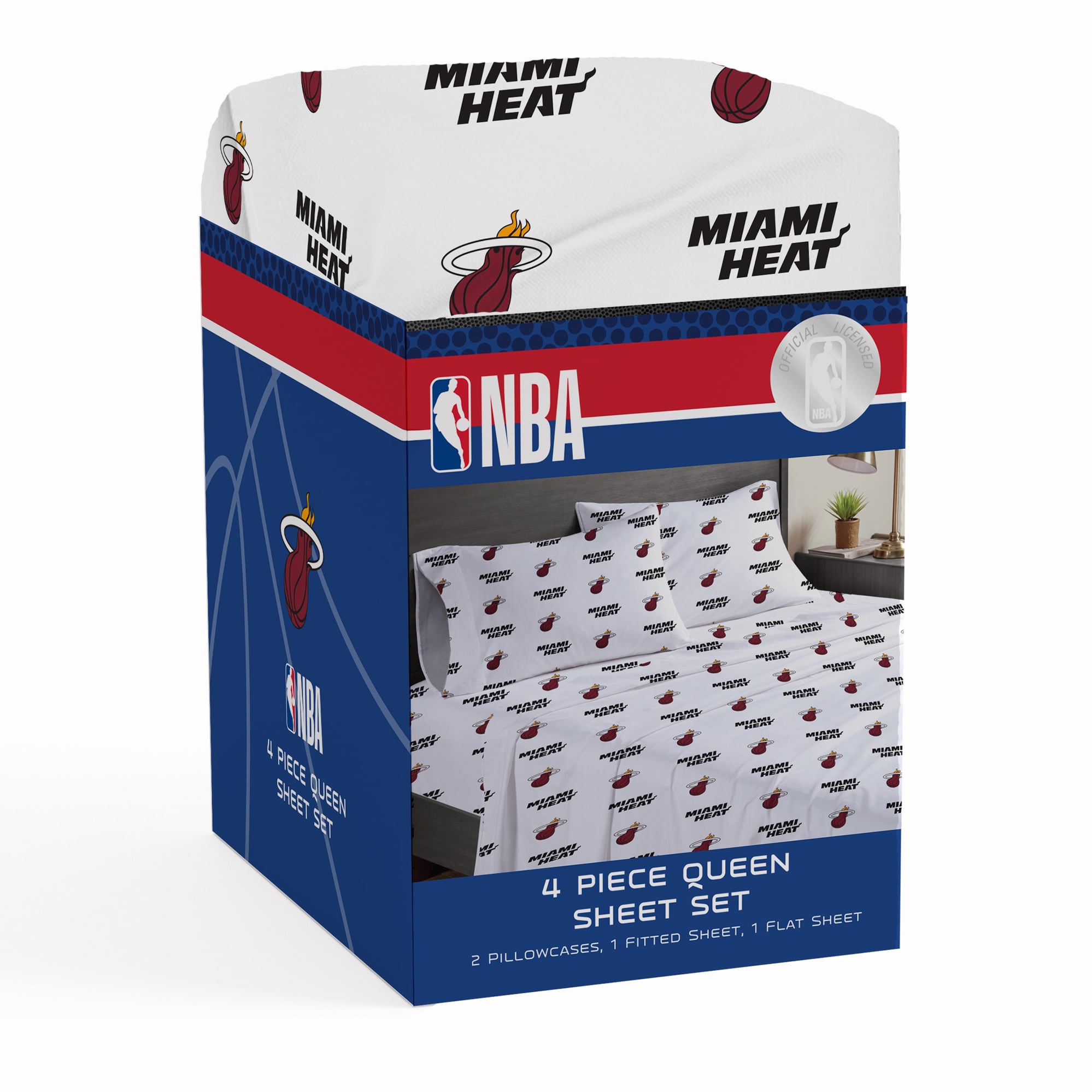 Ensemble de draps quatre pièces Pegasus Miami Heat pour lit queen