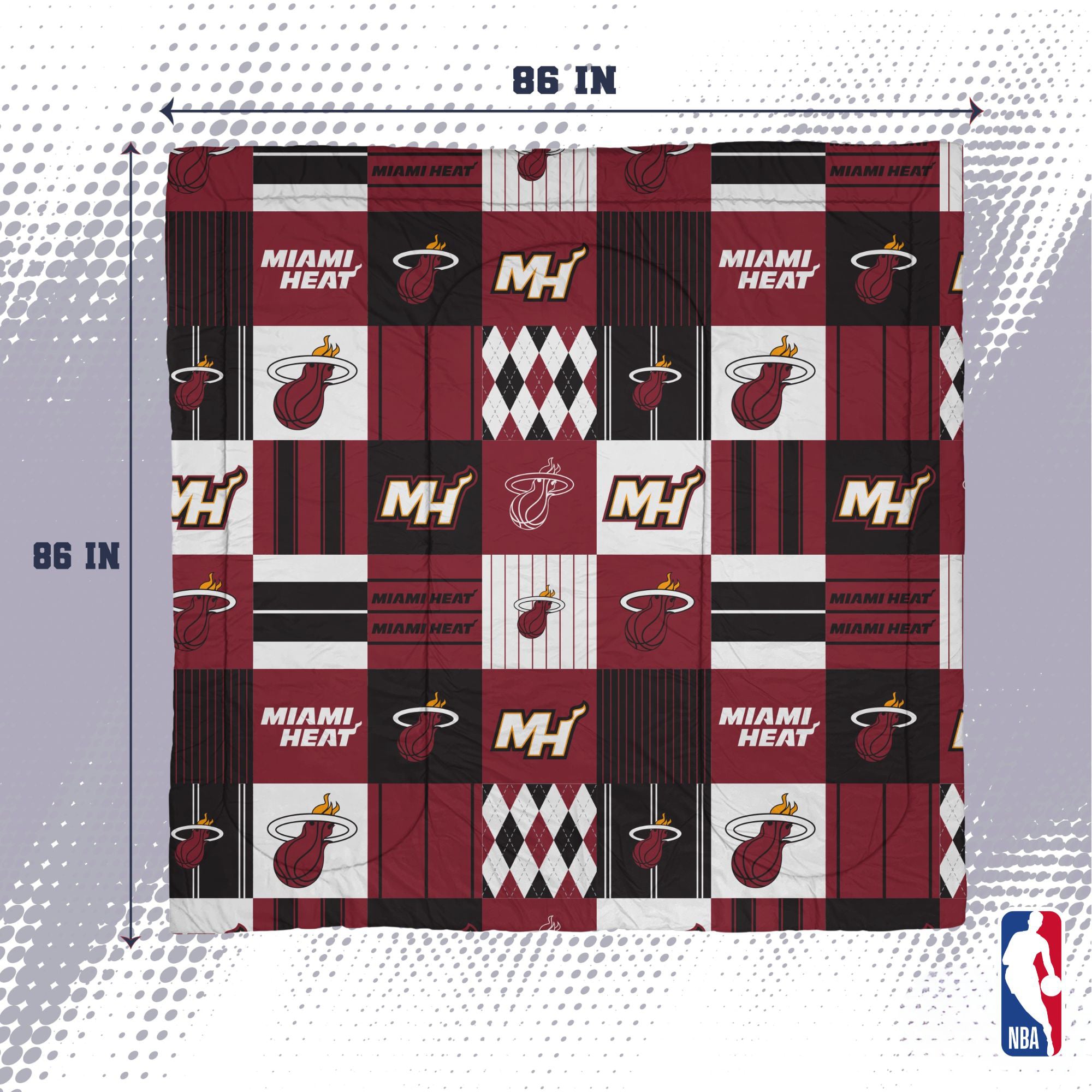 Ensemble de literie trois pièces Pegasus Miami Heat Patchwork Plaid pour lit double/queen