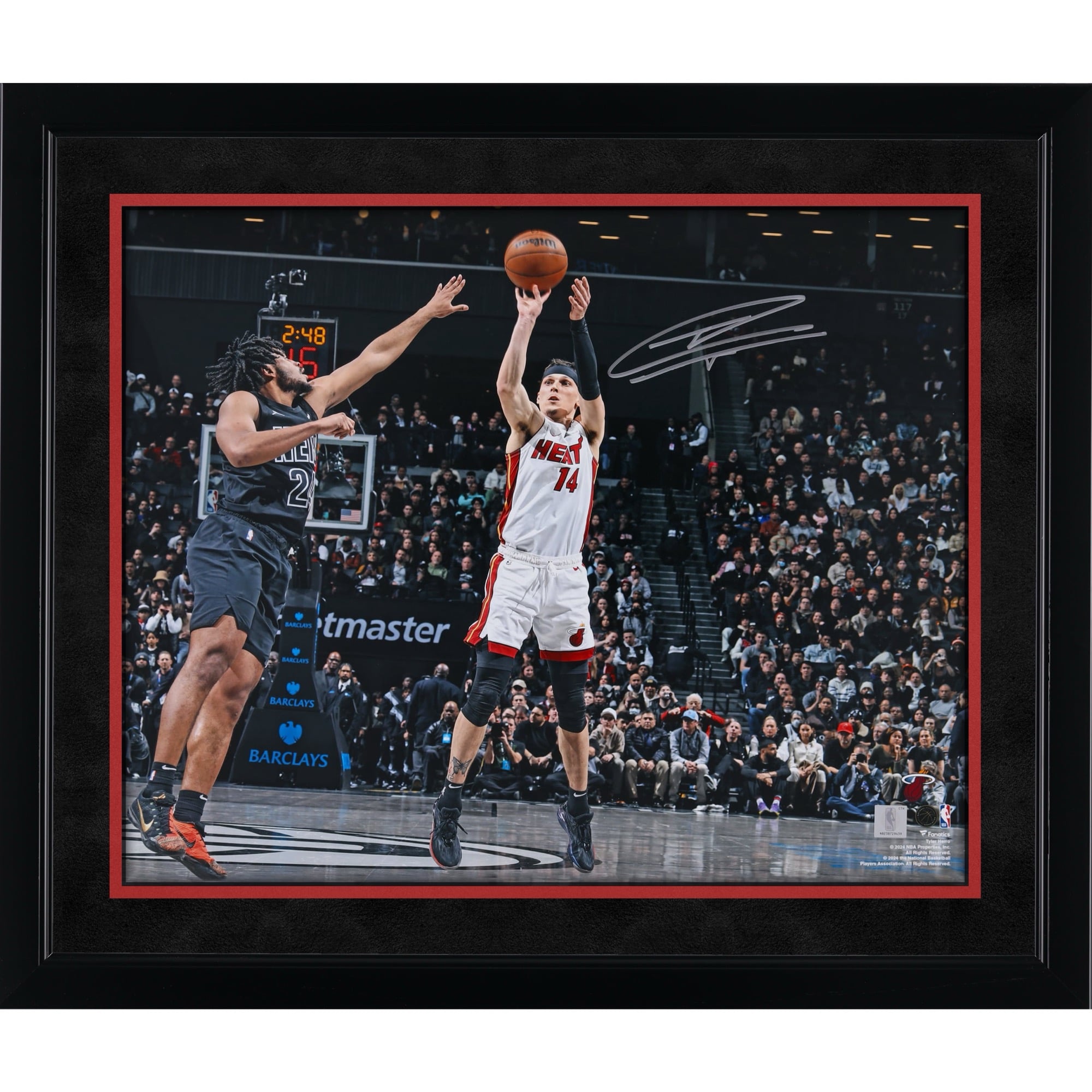 Tyler Herro Miami Heat Autographed 16" x 20" Shooting vs. Brooklyn Nets Photograph