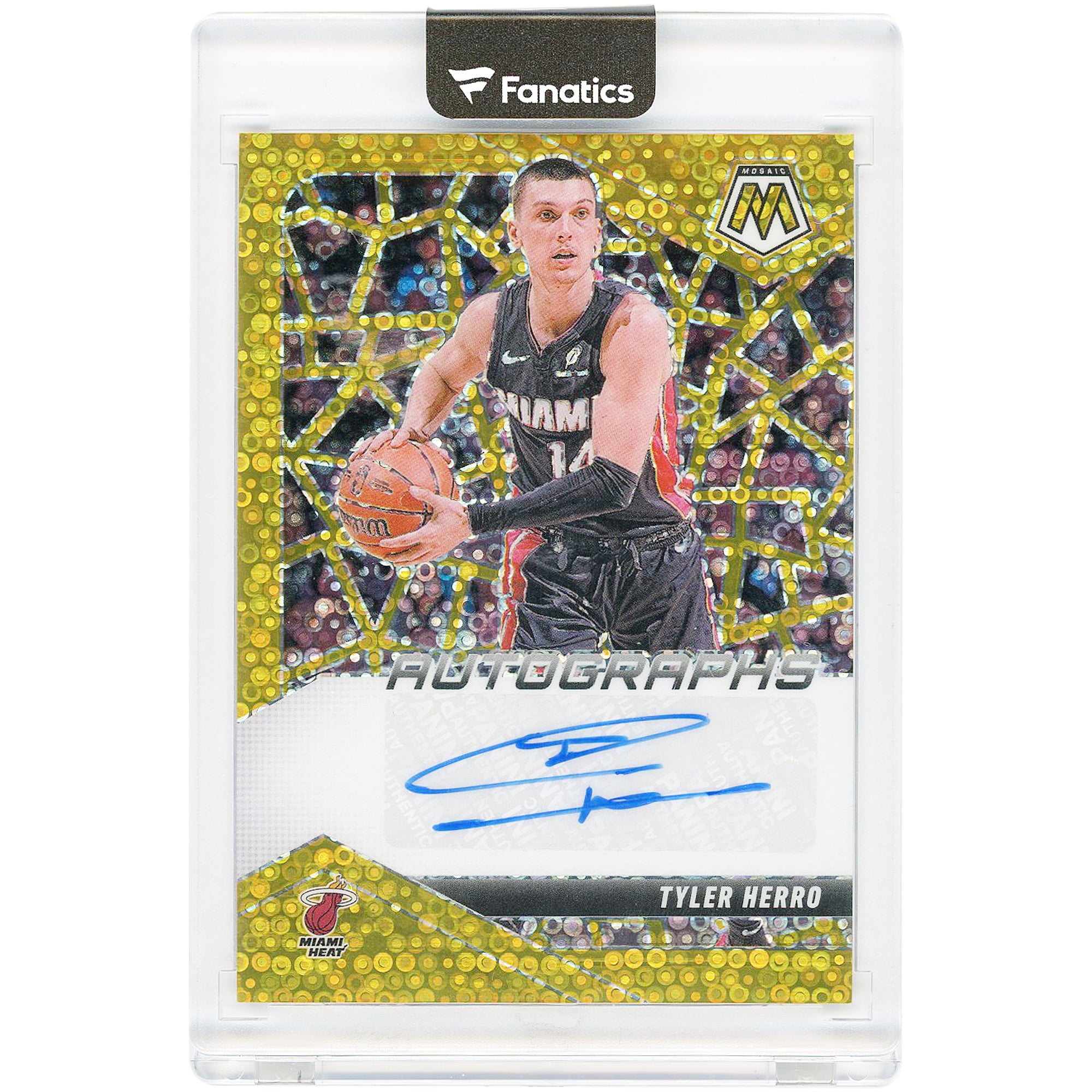 Tyler Herro Miami Heat Autographed 2024-25 Panini Mosaic Gold Prizm #AM-HER #7/10 Card