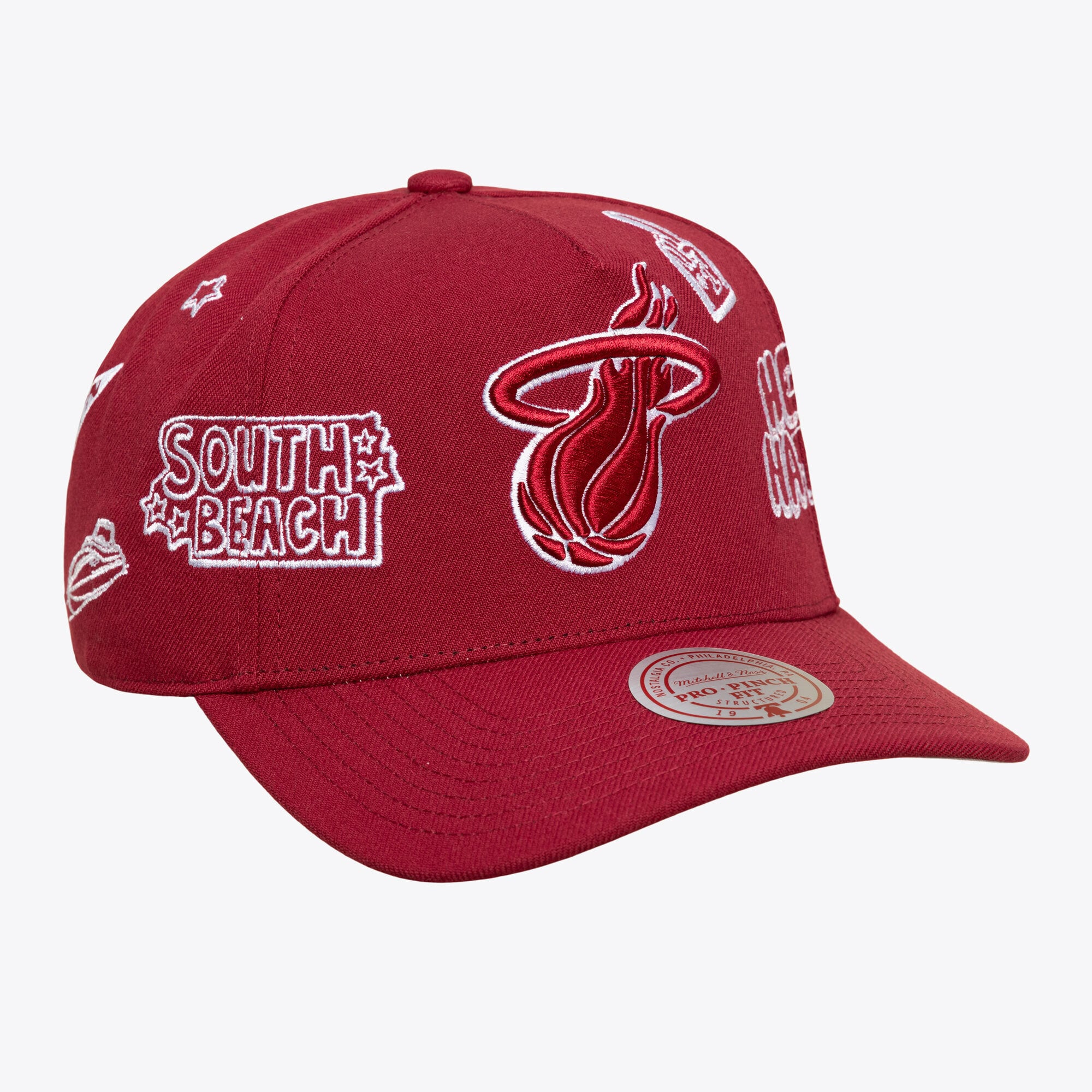 Casquette unisexe Mitchell & Ness Red Miami Heat Downtown Doodle Pro Snapback