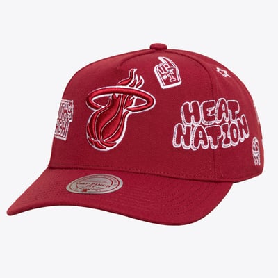  Miami Heat Mitchell & Ness Unisex Downtown Doodle Pro Snapback Hat - Red