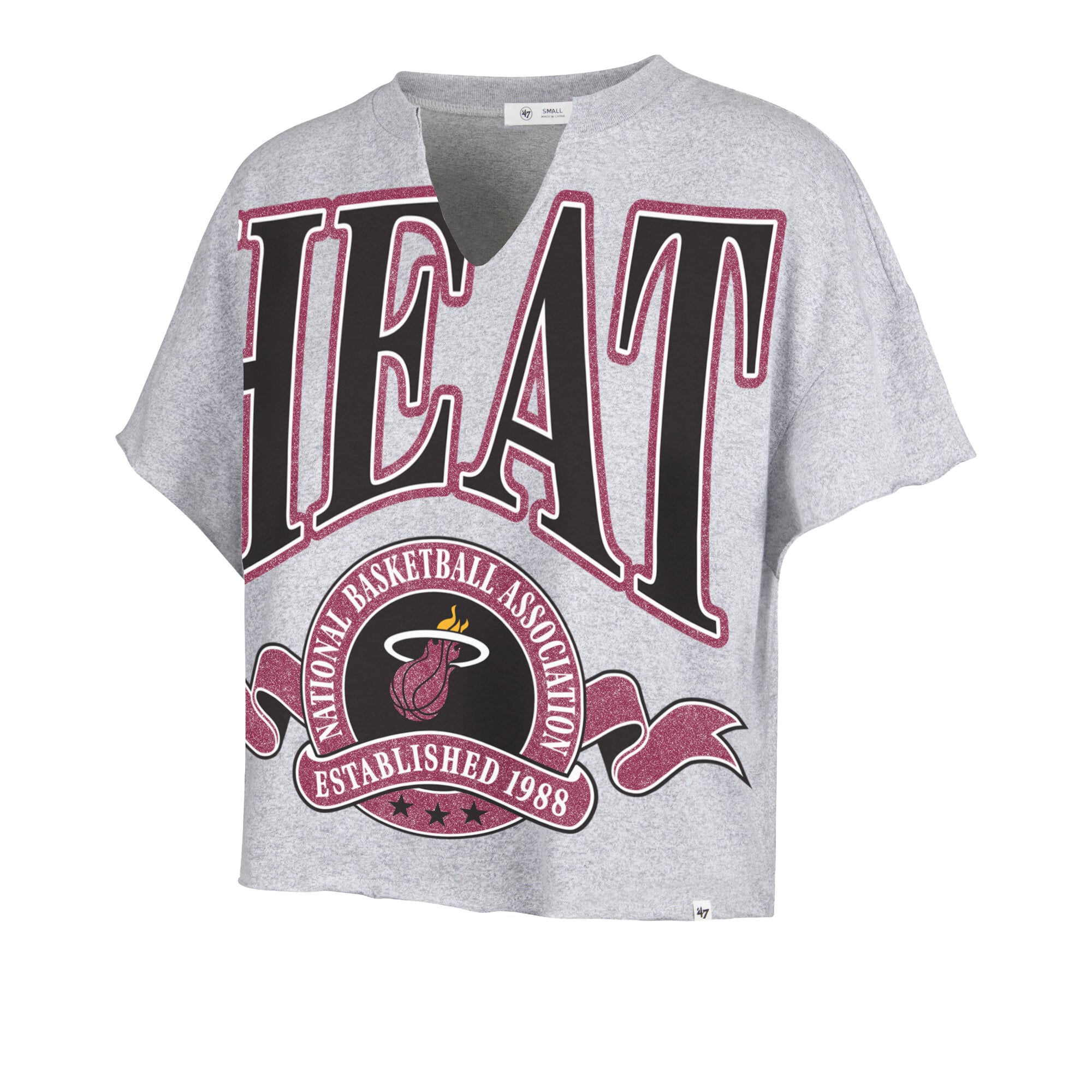 T-shirt oversize à col cranté pour femme, motif bannières du Miami Heat « 47 » gris