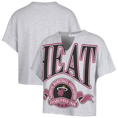 Miami Heat '47 Women's Banners Out Oversized Notch Neck T-Shirt - Gray