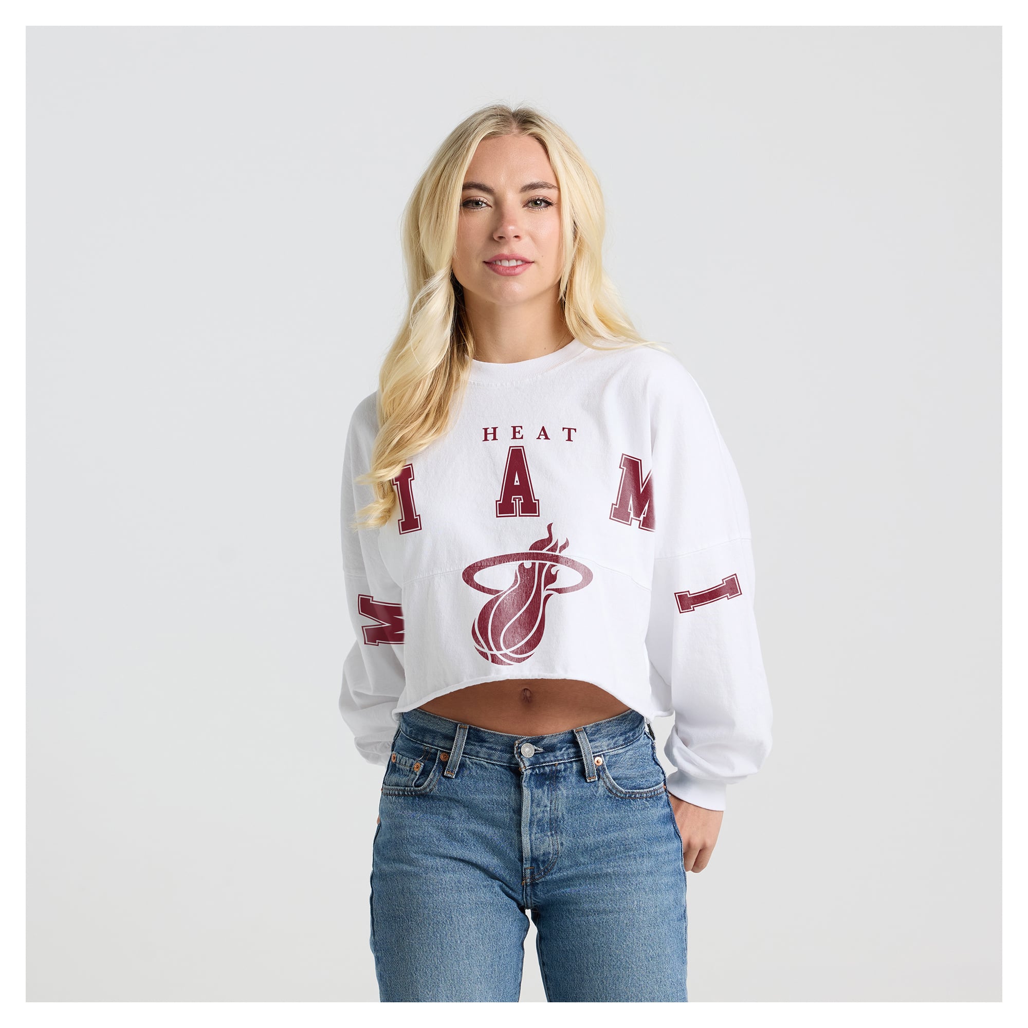 Women's Fanatics White Miami Heat Spirit Jersey Cropped Crew Neck Sweatshirt