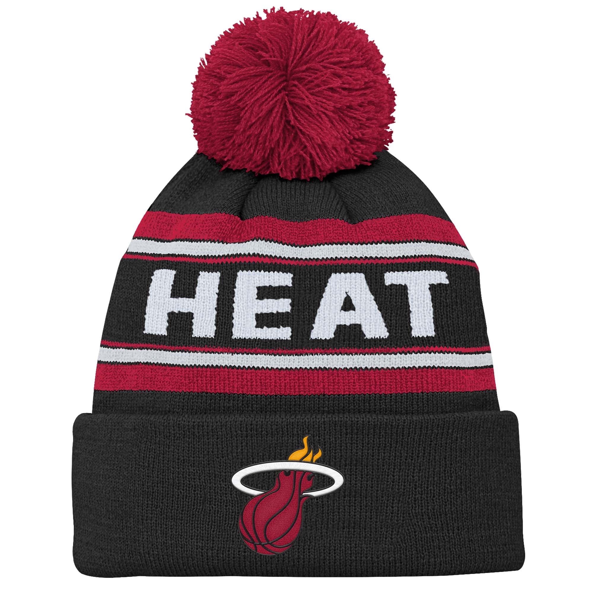 Bonnet en maille jacquard noir Miami Heat à revers et pompon