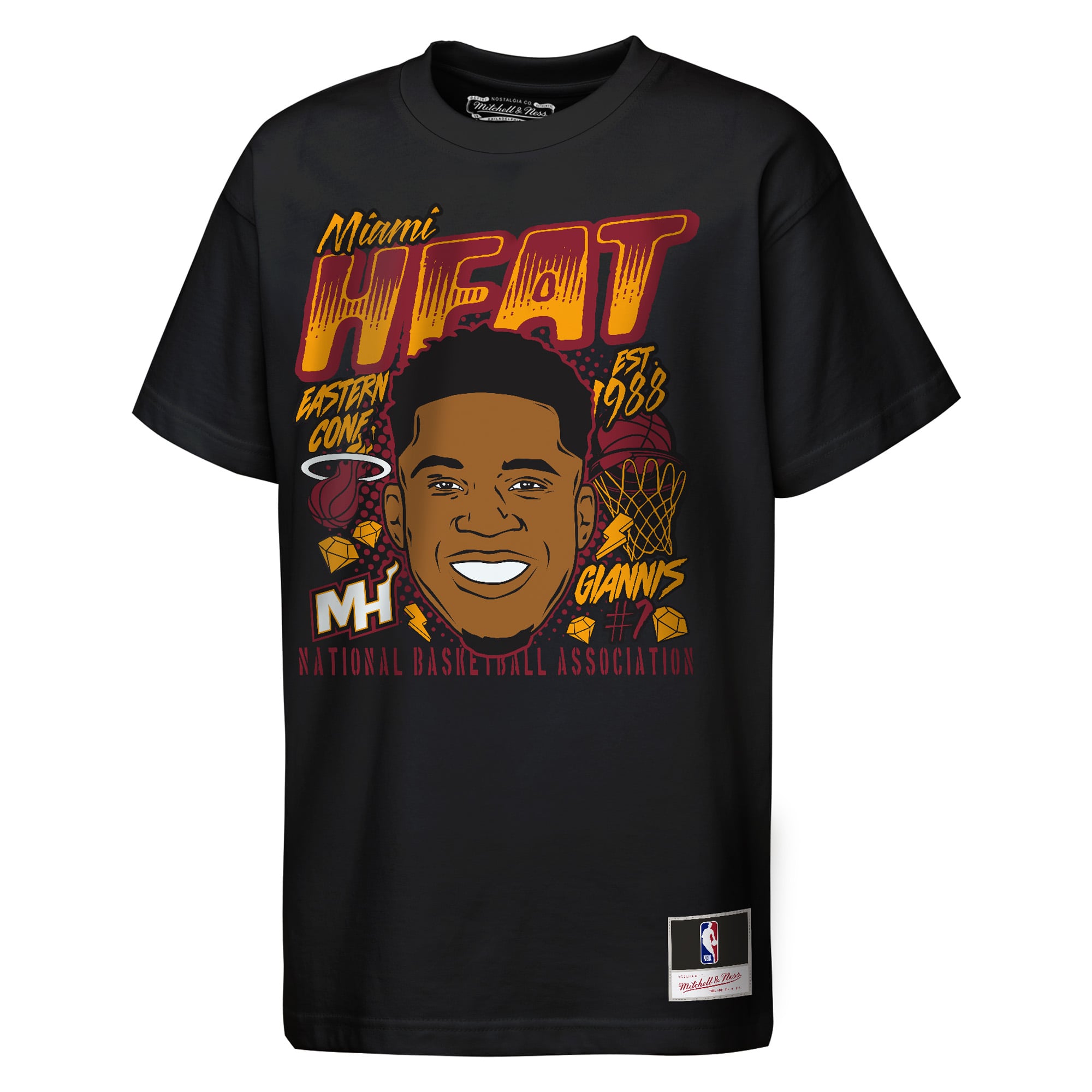 Youth Mitchell & Ness Giannis Antetokounmpo Black Miami Heat Headshot T-Shirt