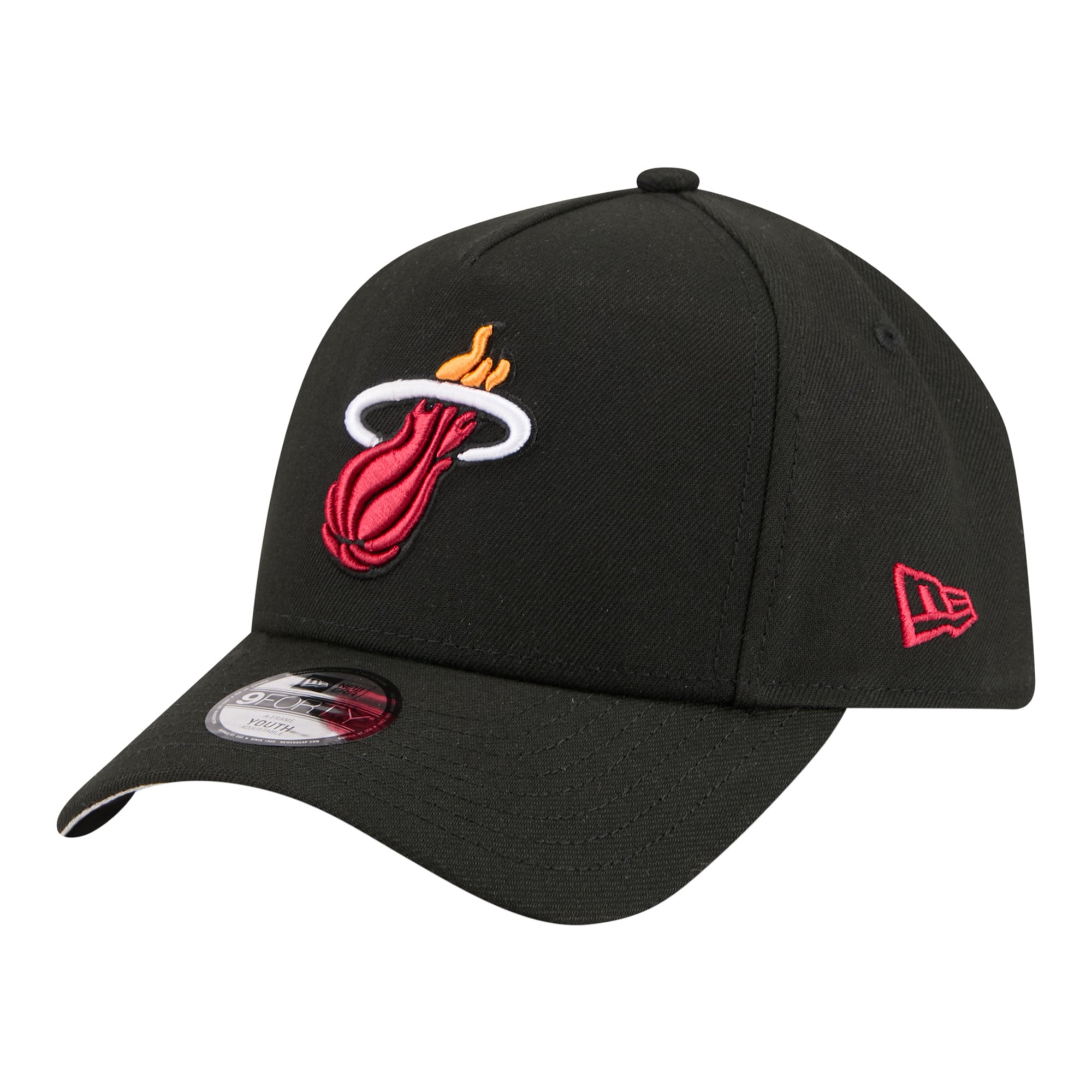 Youth Miami Heat New Era Black 9FORTY A-Frame Adjustable Hat