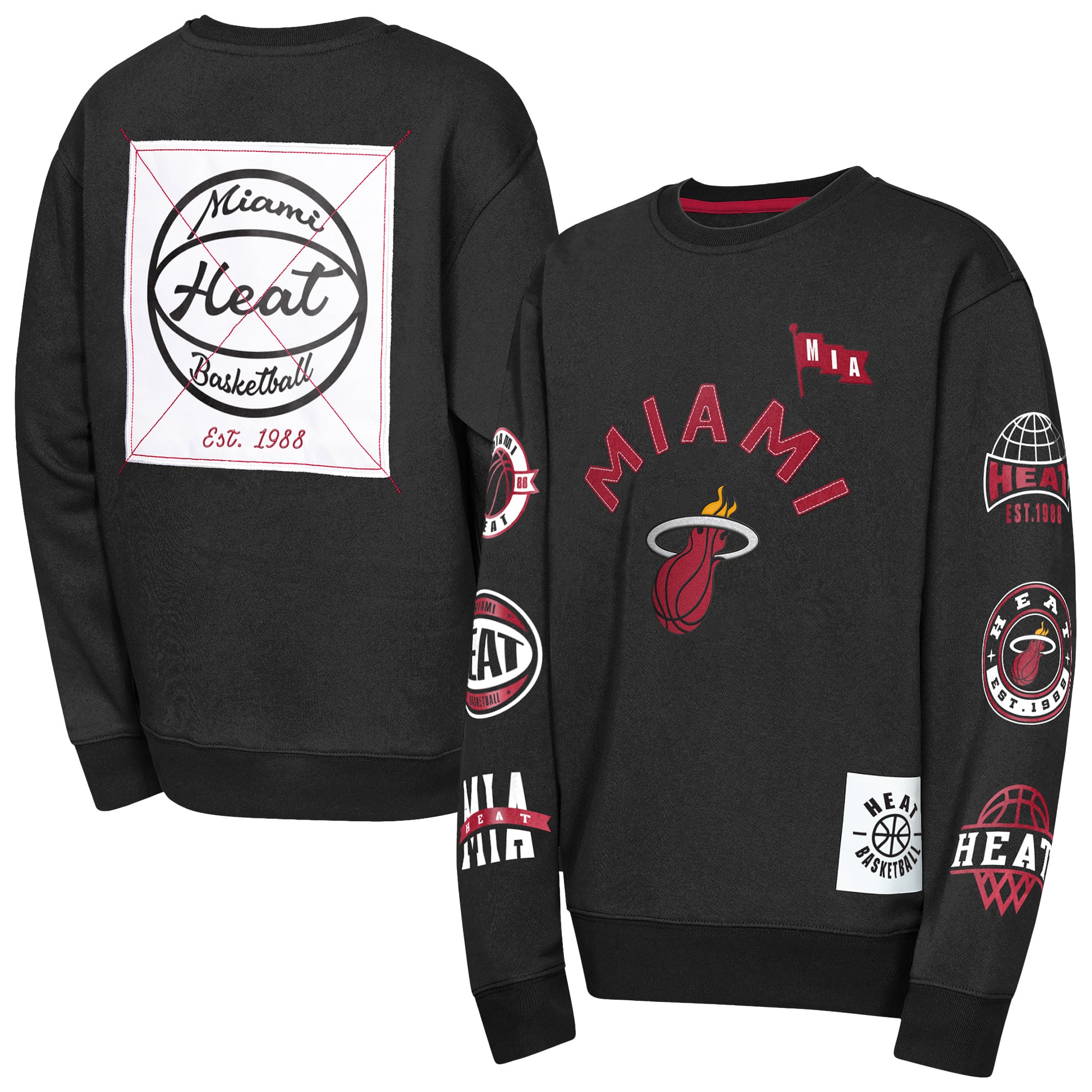 Sweat-shirt Youth Outerstuff noir Miami Heat décoré avec honneur