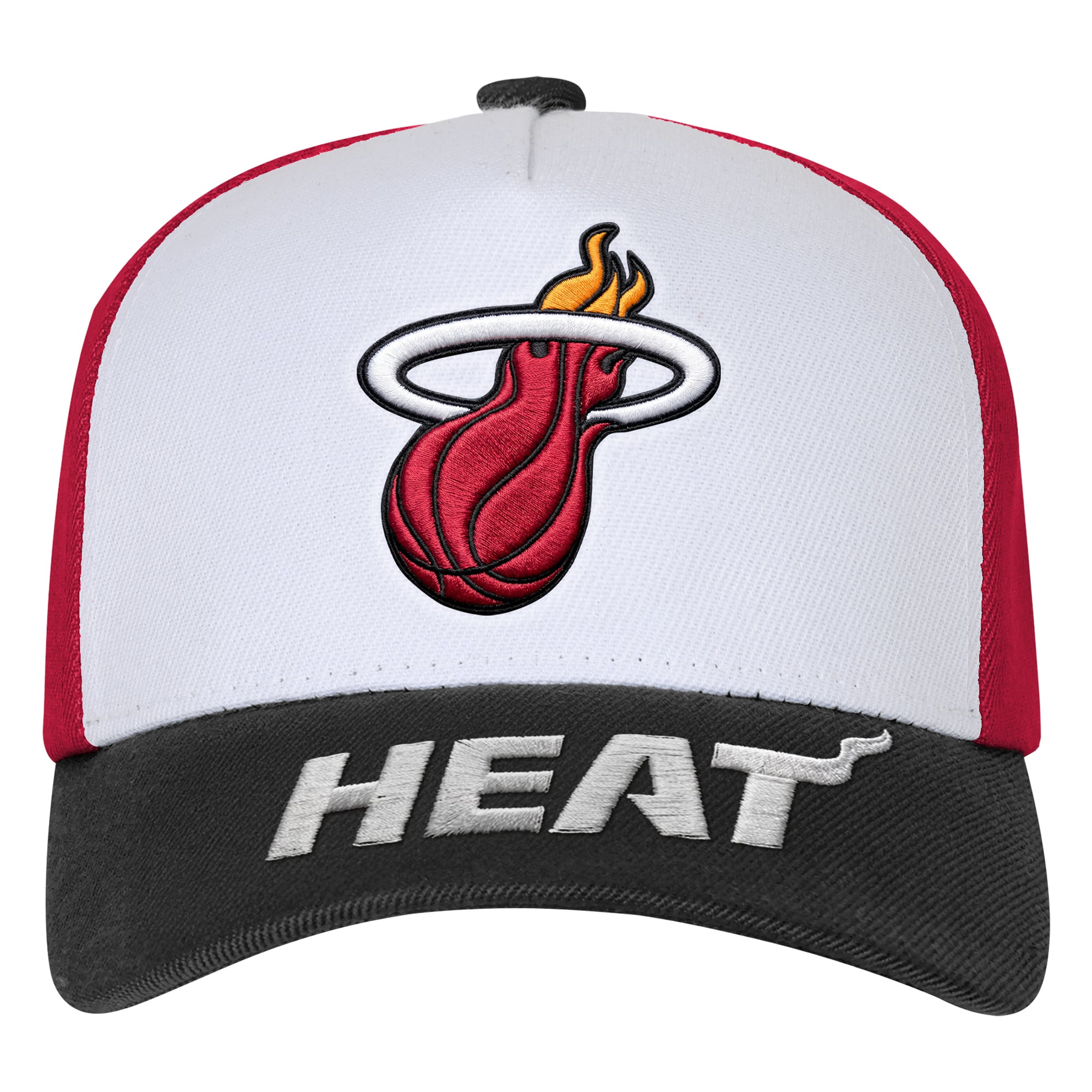 Casquette Youth Outerstuff blanche/noire avec logo Miami Heat Three Pro Pinch pré-courbée et ajustable