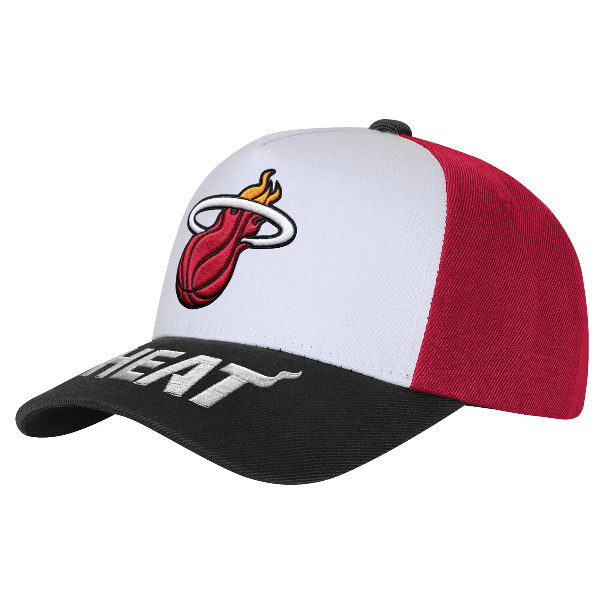 Youth Outerstuff White/Black Miami Heat Logo Three Pro Pinch Pre-Curved Adjustable Hat