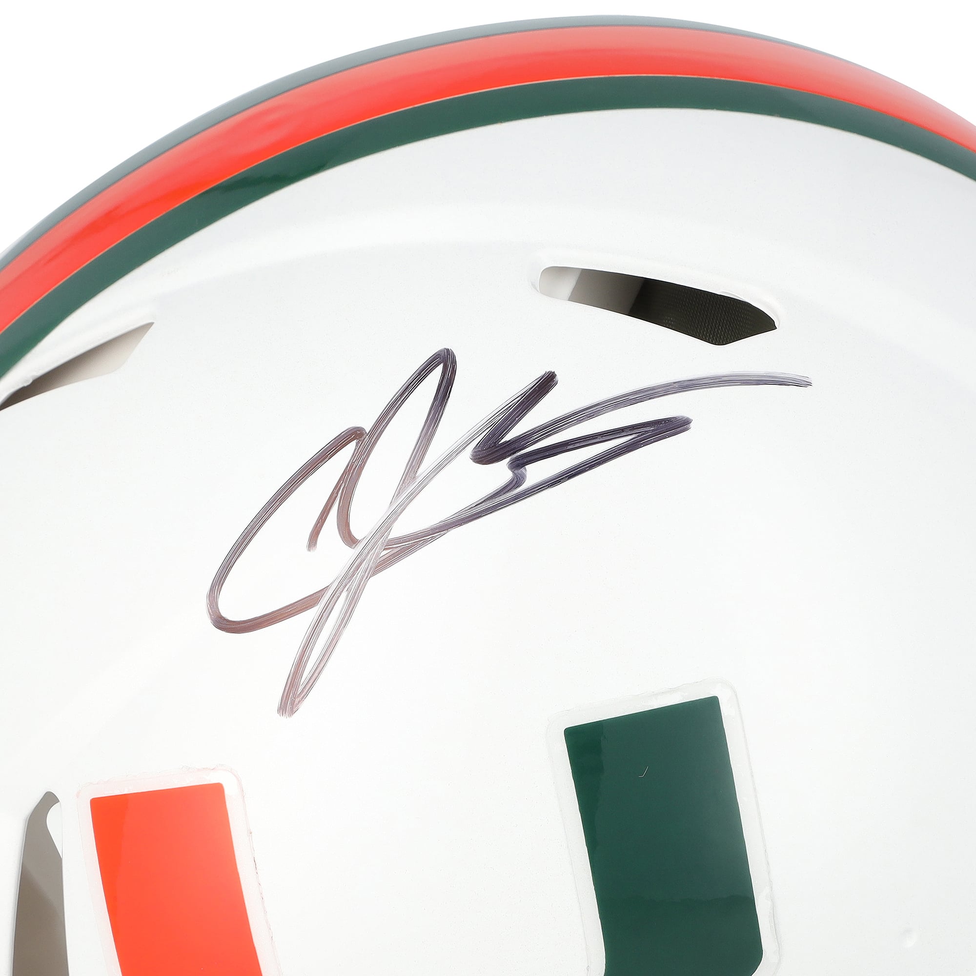 Casque Riddell Speed ​​Authentic autographié par Andre Johnson, Miami Hurricanes