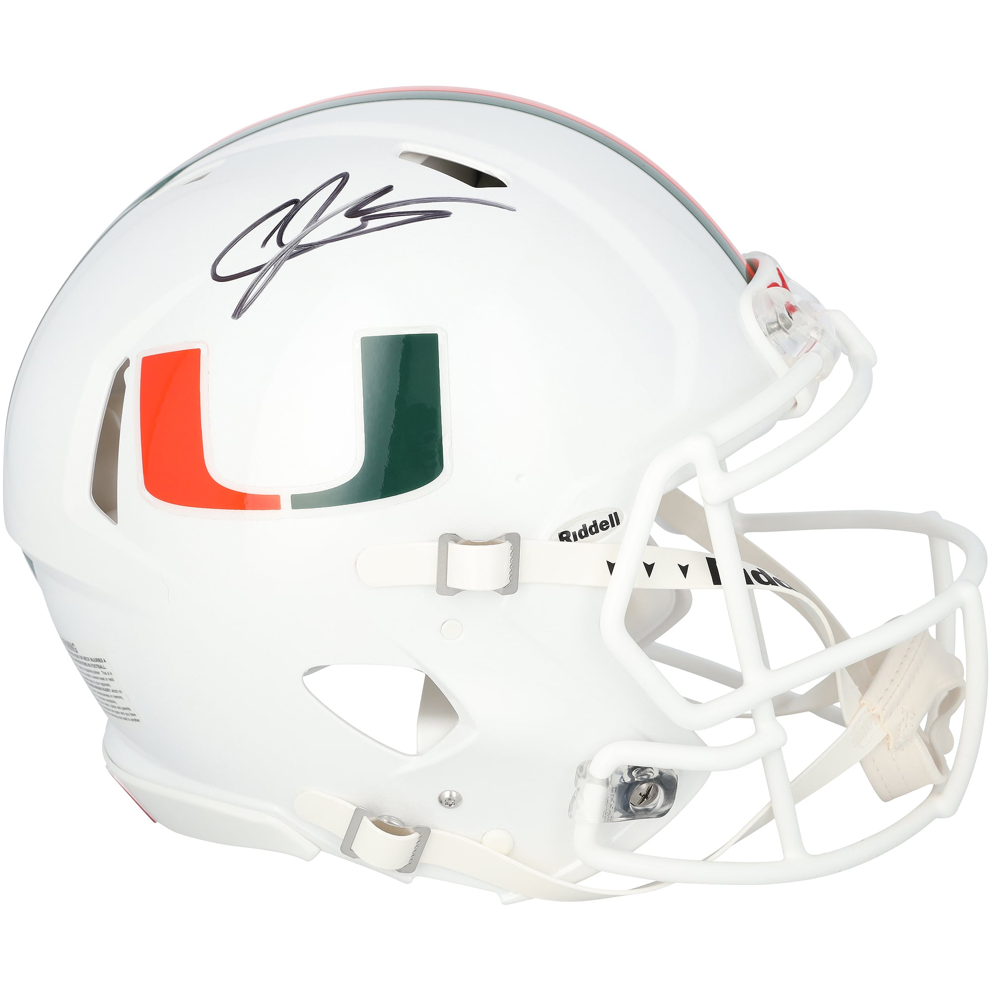 Casque Riddell Speed ​​Authentic autographié par Andre Johnson, Miami Hurricanes