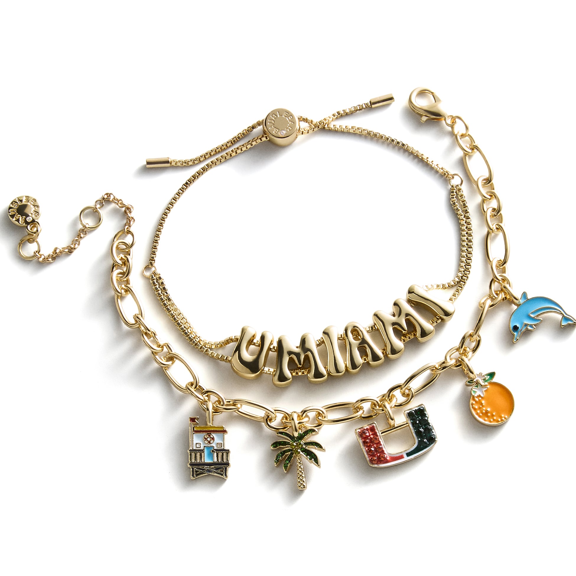Ensemble de deux bracelets délicats à breloques et slogan BaubleBar Miami Hurricanes