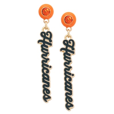 Miami Hurricanes CANVAS Style 18k Gold-Plated Rhinestone Drop Script Earrings