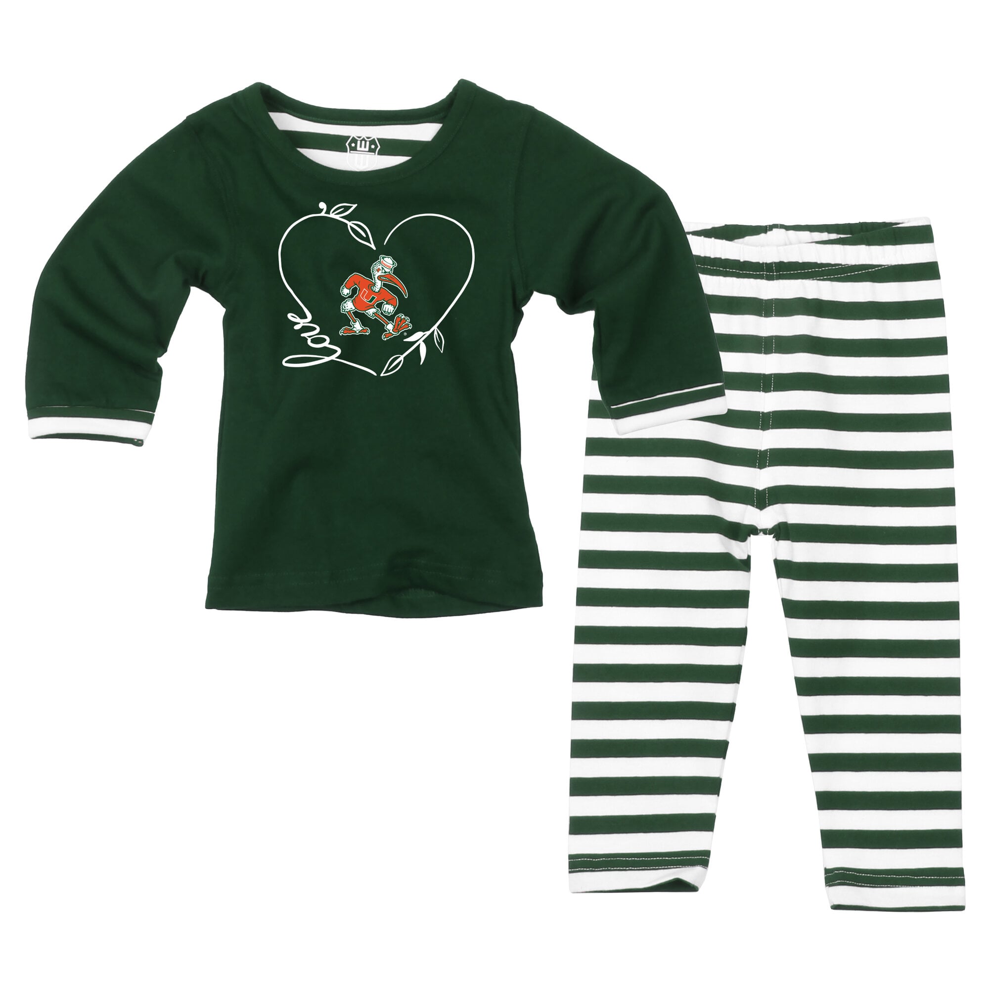 Ensemble 2 pièces pour petites filles Wes & Willy Green Miami Hurricanes : haut à manches longues et pantalon