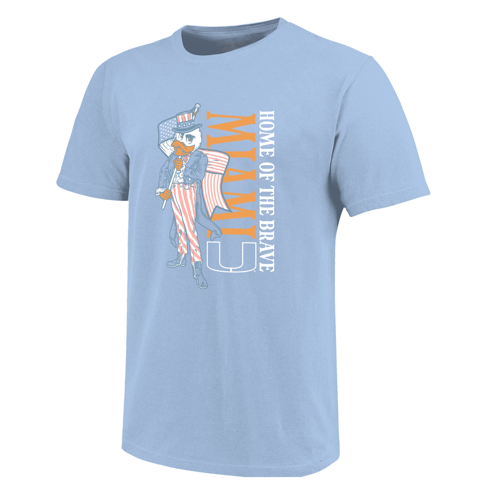 Girls Youth  Light Blue Miami Hurricanes Americana Mascot Flag T-Shirt