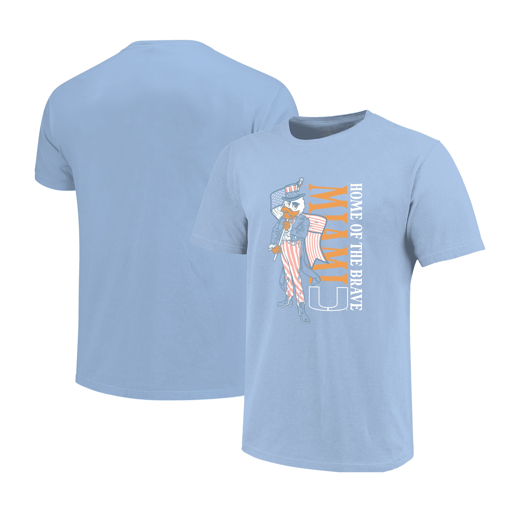 Girls Youth  Light Blue Miami Hurricanes Americana Mascot Flag T-Shirt