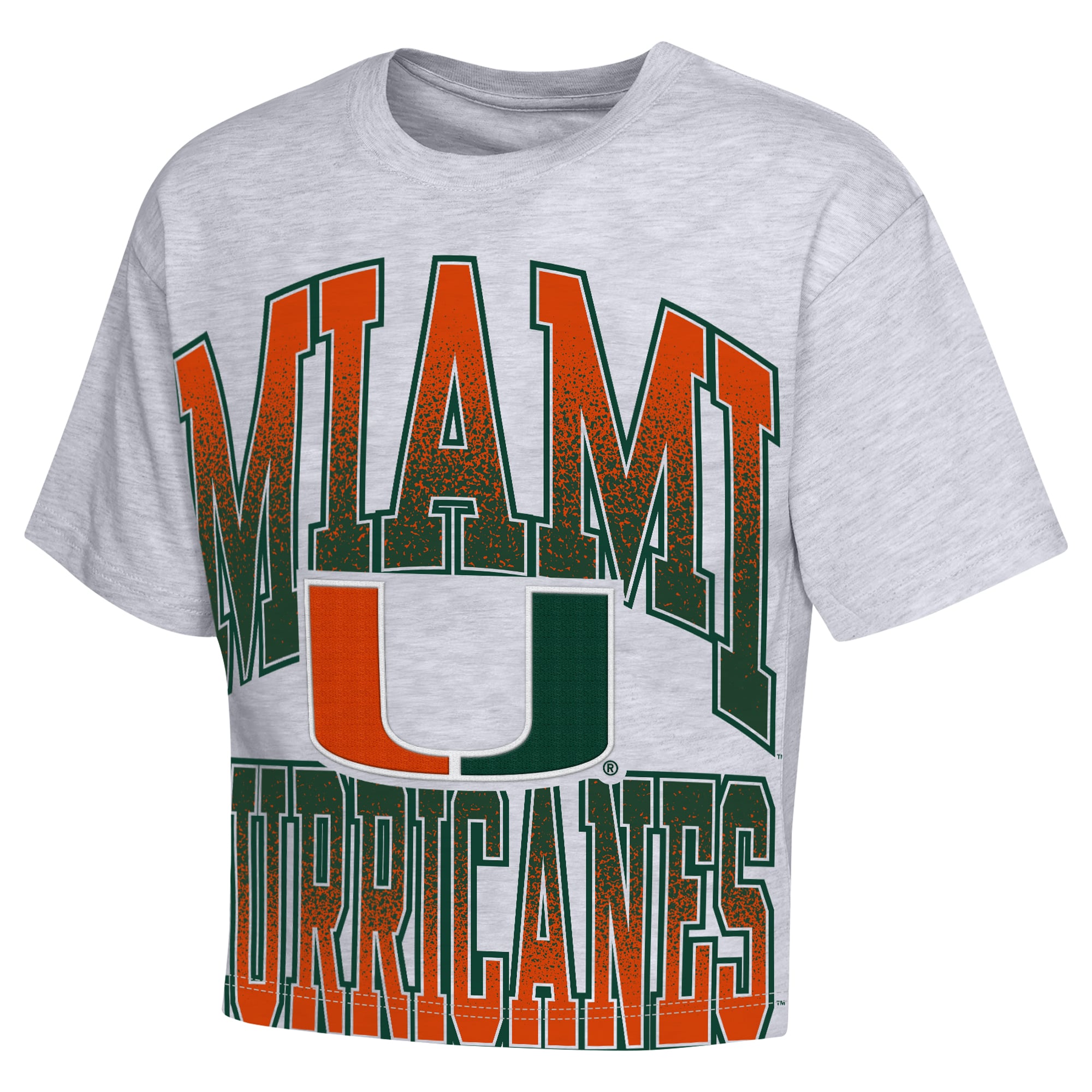 Girls Youth Outerstuff Heather Gray Miami Hurricanes Big Team Energy Cropped Boxy T-Shirt