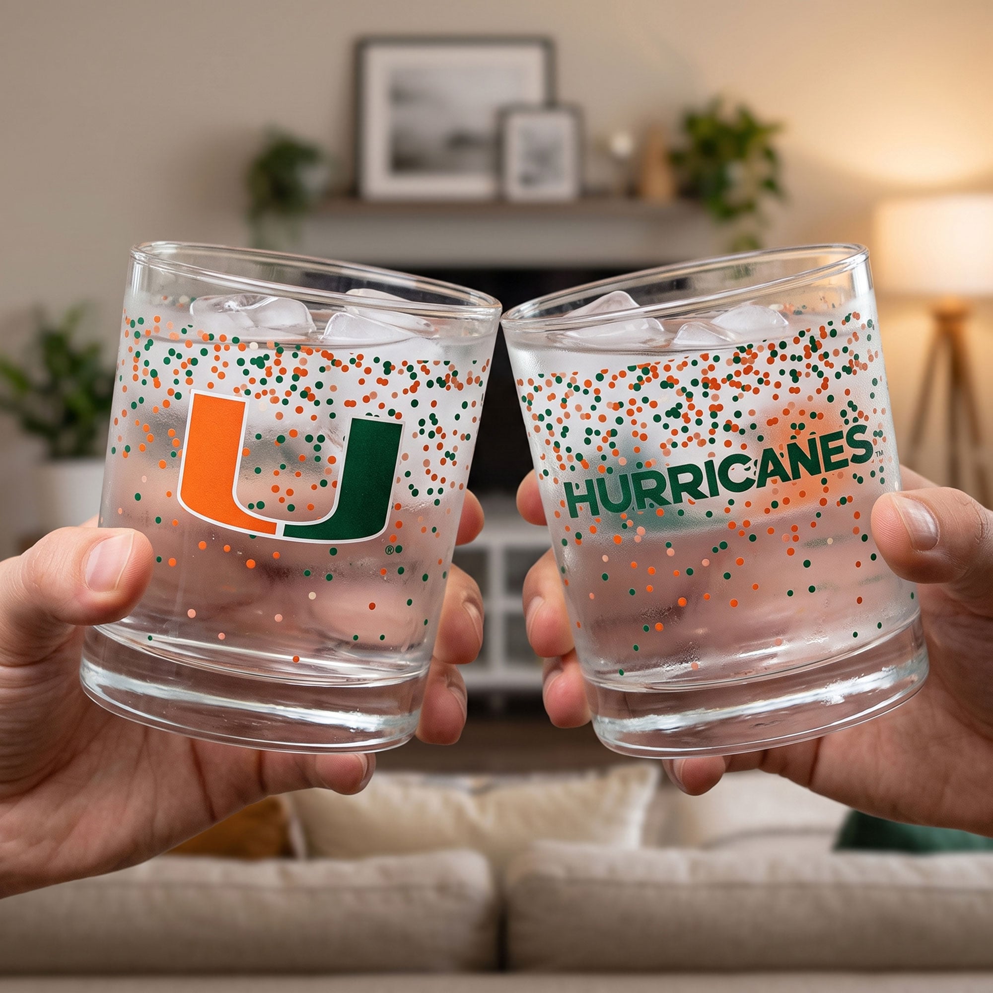 Ensemble de 2 verres à whisky Indigo Falls Miami Hurricanes Confetti