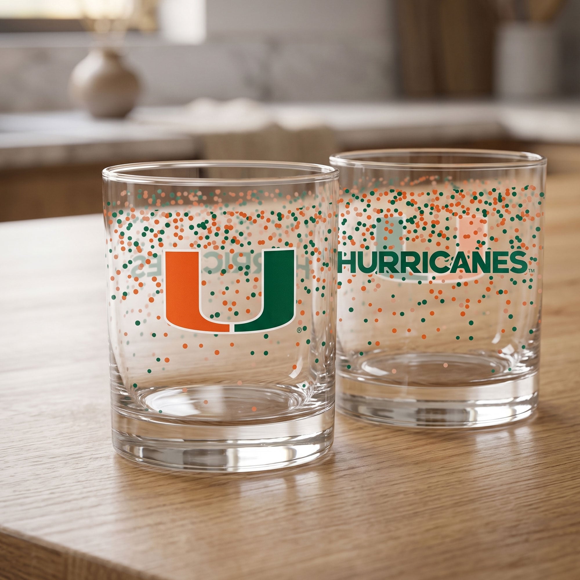 Ensemble de 2 verres à whisky Indigo Falls Miami Hurricanes Confetti
