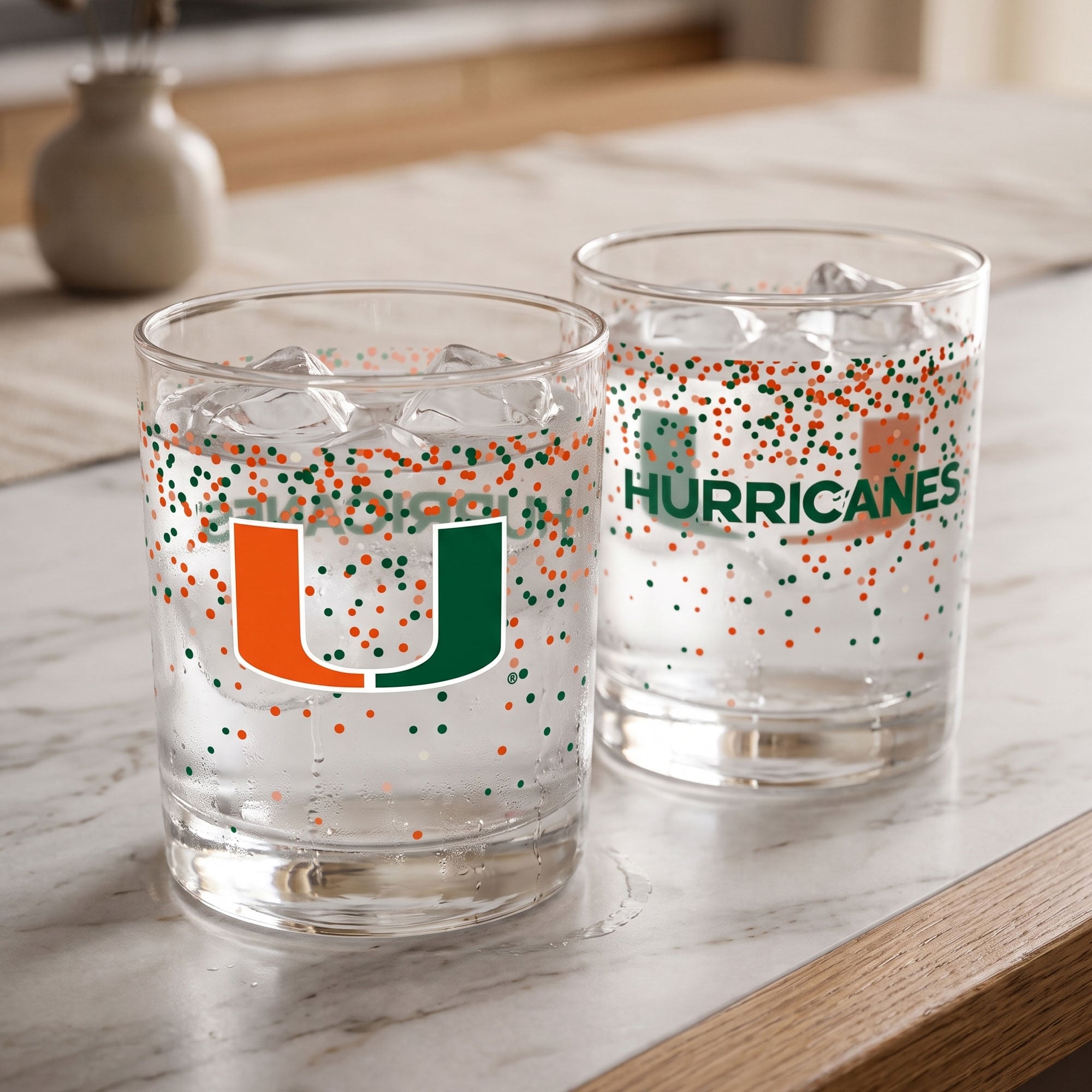 Ensemble de 2 verres à whisky Indigo Falls Miami Hurricanes Confetti