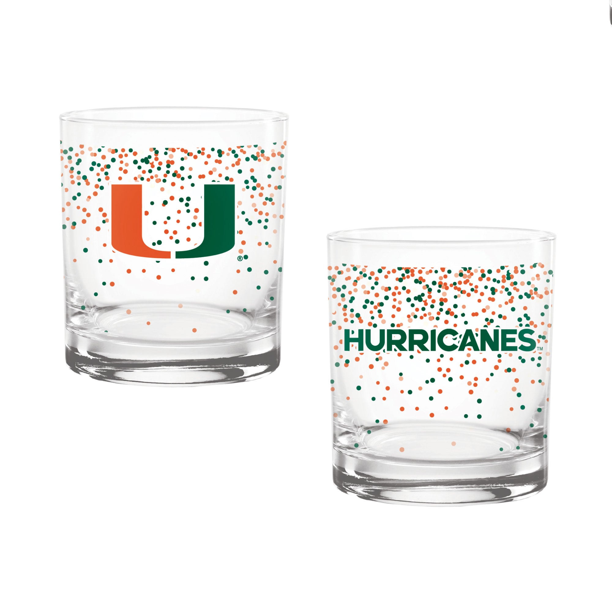 Ensemble de 2 verres à whisky Indigo Falls Miami Hurricanes Confetti