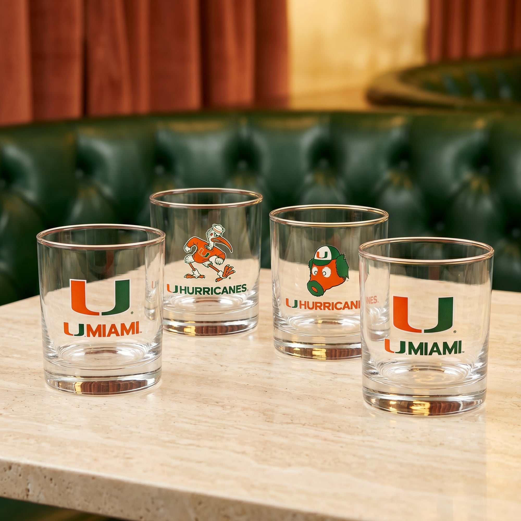 Coffret de 4 verres à whisky de collection Indigo Falls Miami Hurricanes