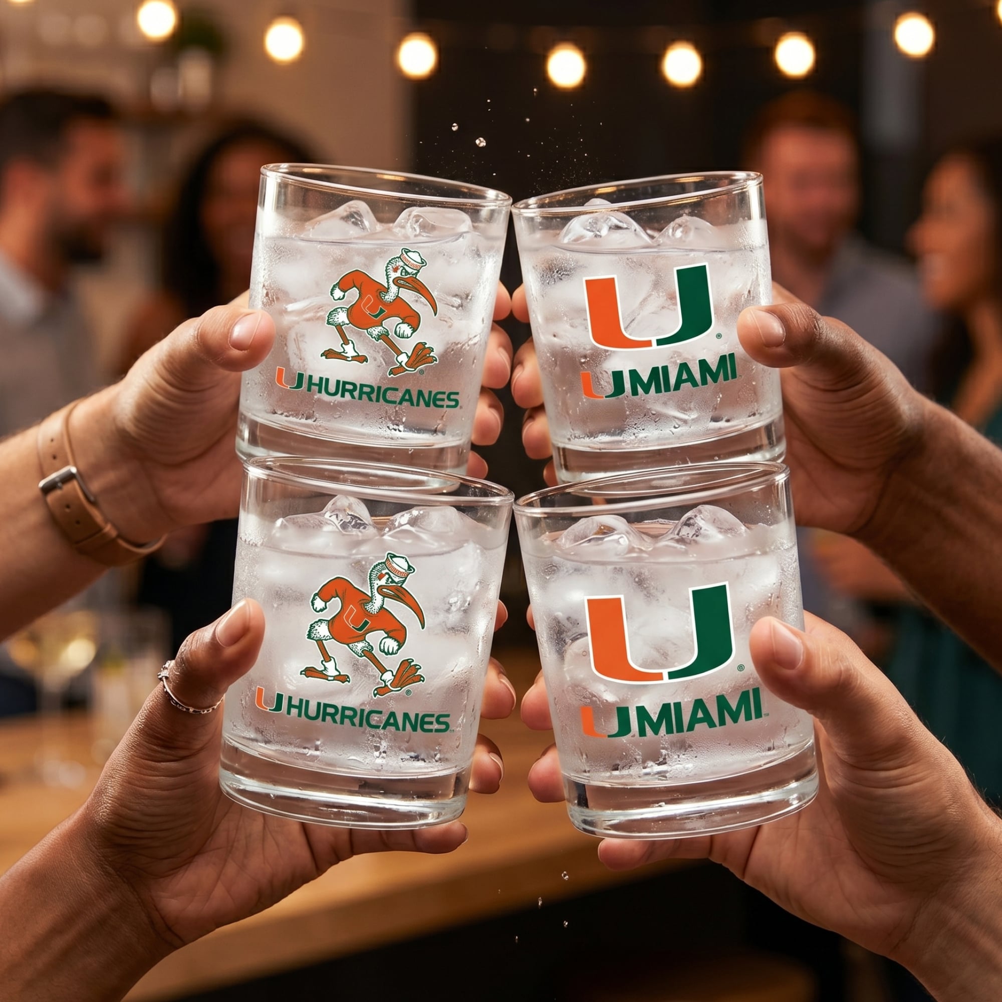Coffret de 4 verres à whisky de collection Indigo Falls Miami Hurricanes