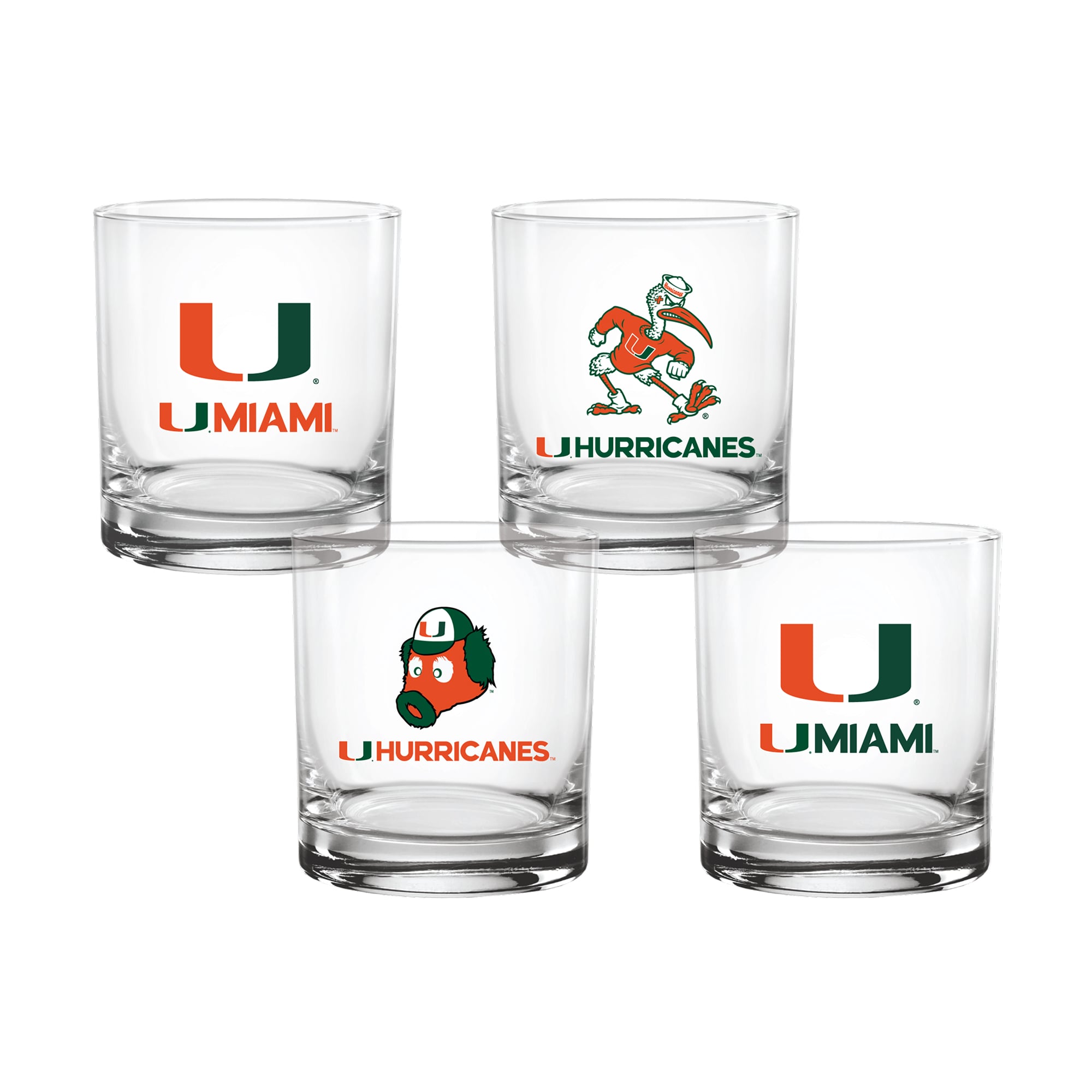 Coffret de 4 verres à whisky de collection Indigo Falls Miami Hurricanes