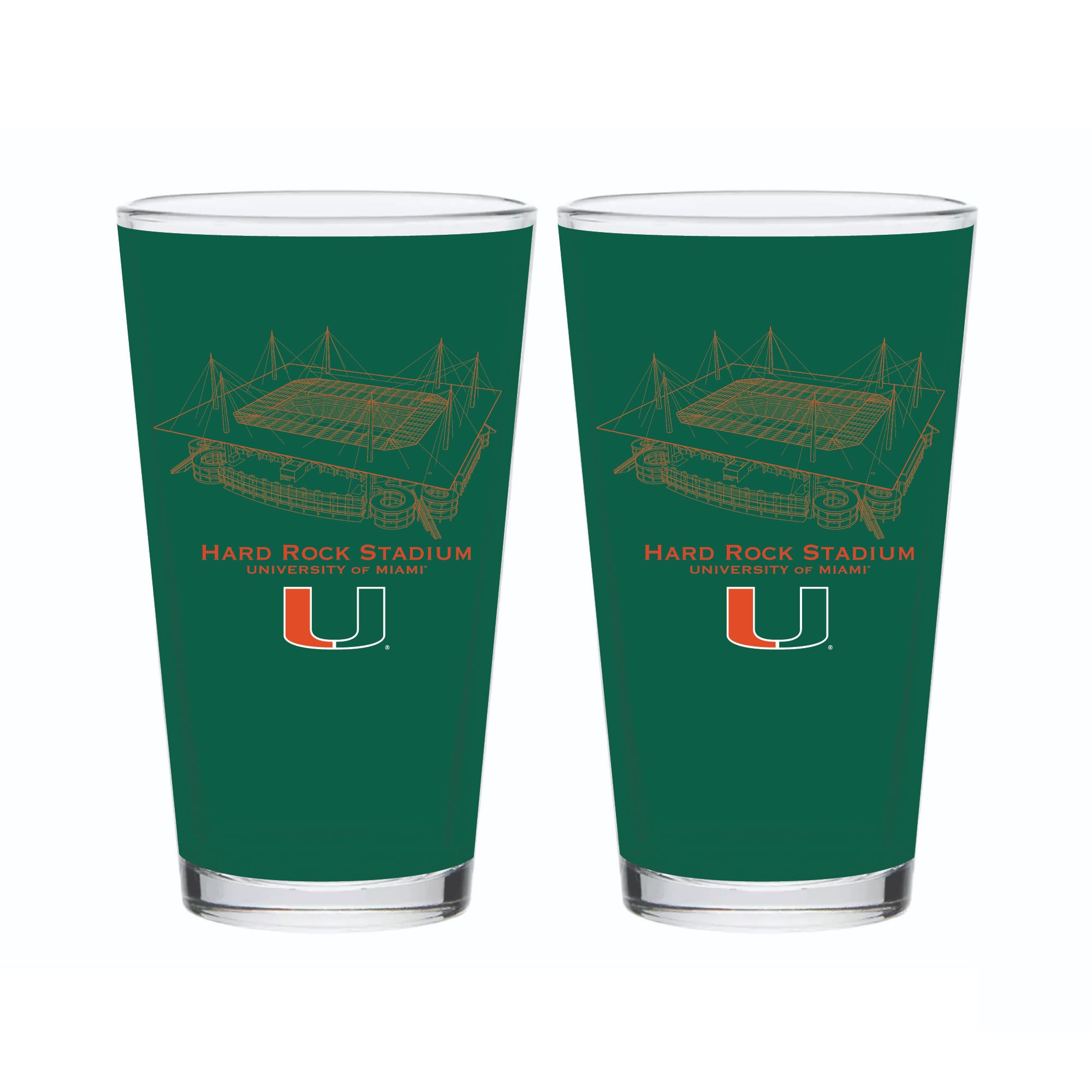 Lot de 2 verres à bière Indigo Falls Miami Hurricanes Core Stadium