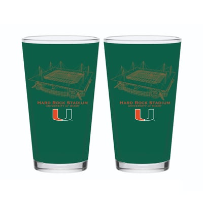  Miami Hurricanes Indigo Falls Core Stadium Pint Glass 2-Pack