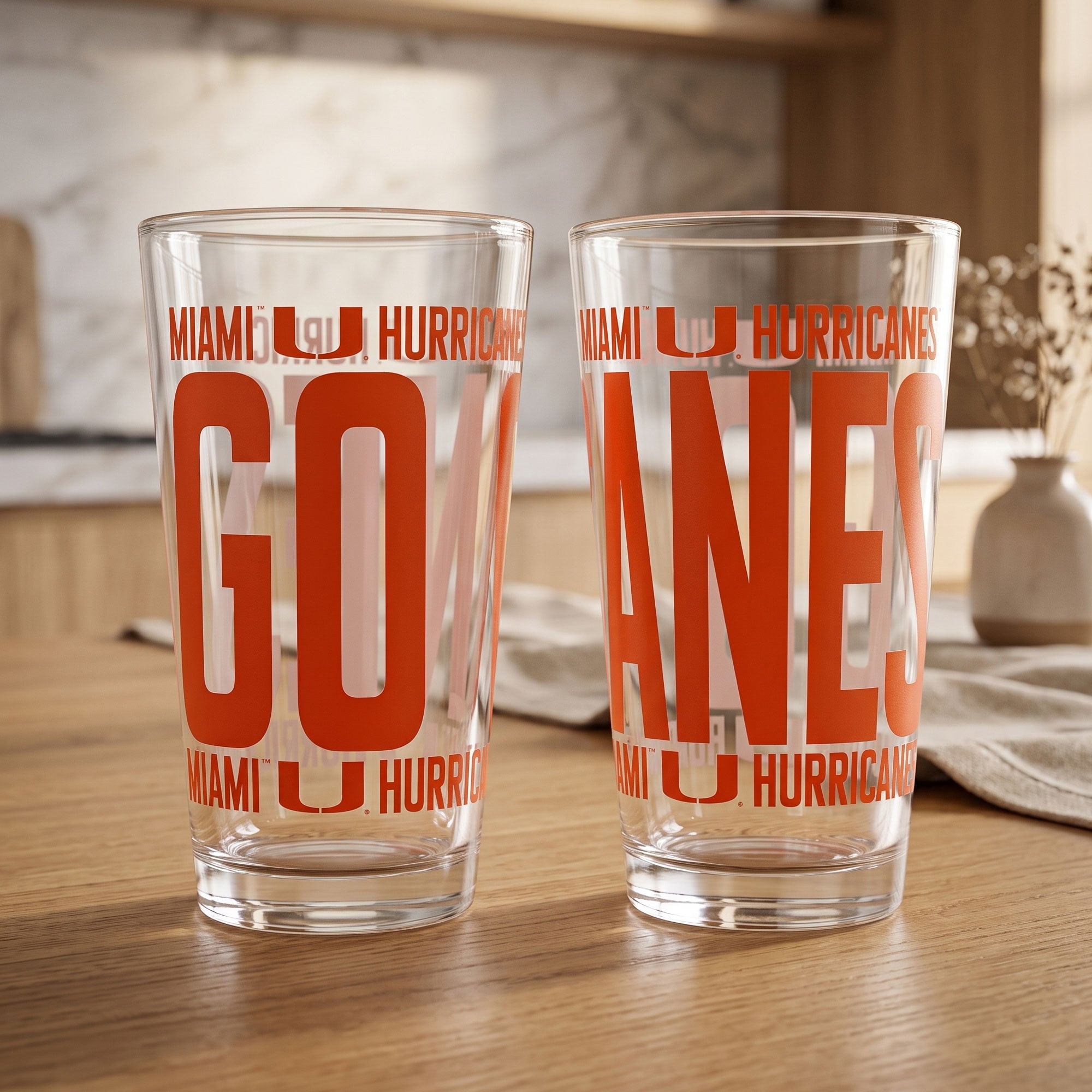 Ensemble de 2 verres à bière surélevés Indigo Falls Miami Hurricanes