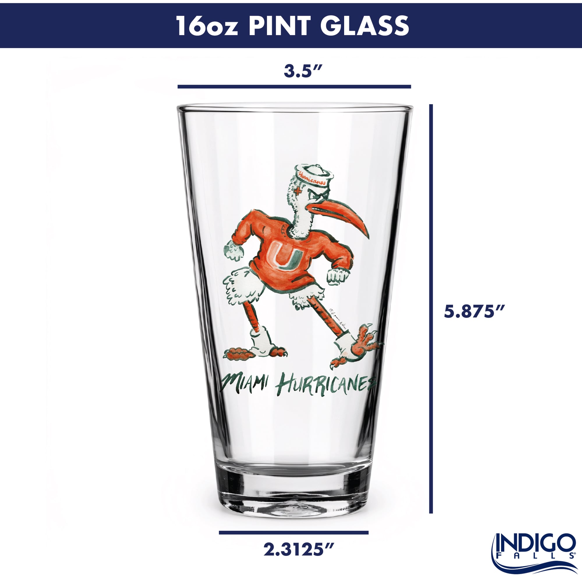 Ensemble de 2 verres à bière Indigo Falls Miami Hurricanes à l'effigie de Laura Wilcox, la mascotte.