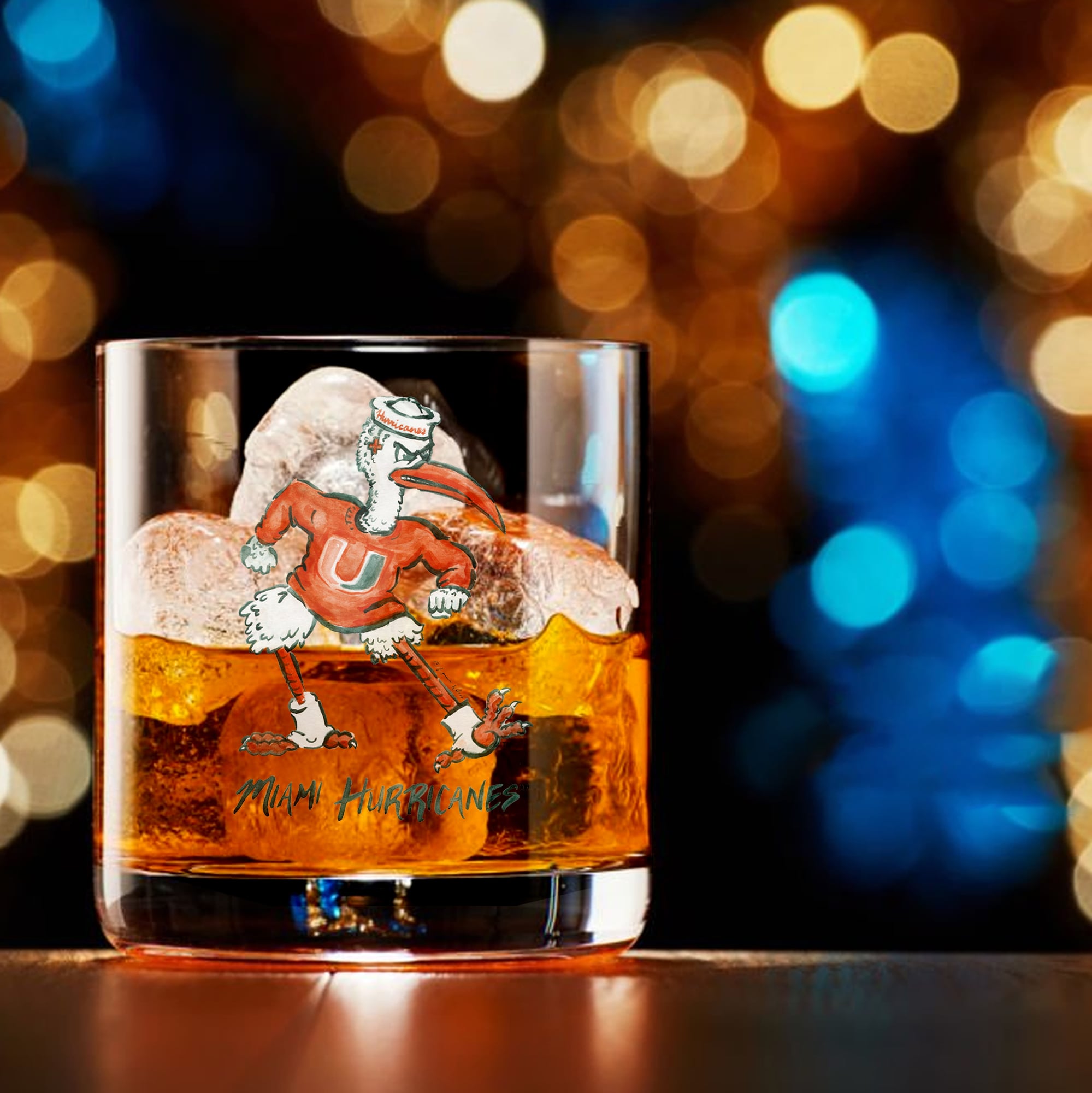 Ensemble de 2 verres à whisky Indigo Falls Miami Hurricanes, mascotte Laura Wilcox