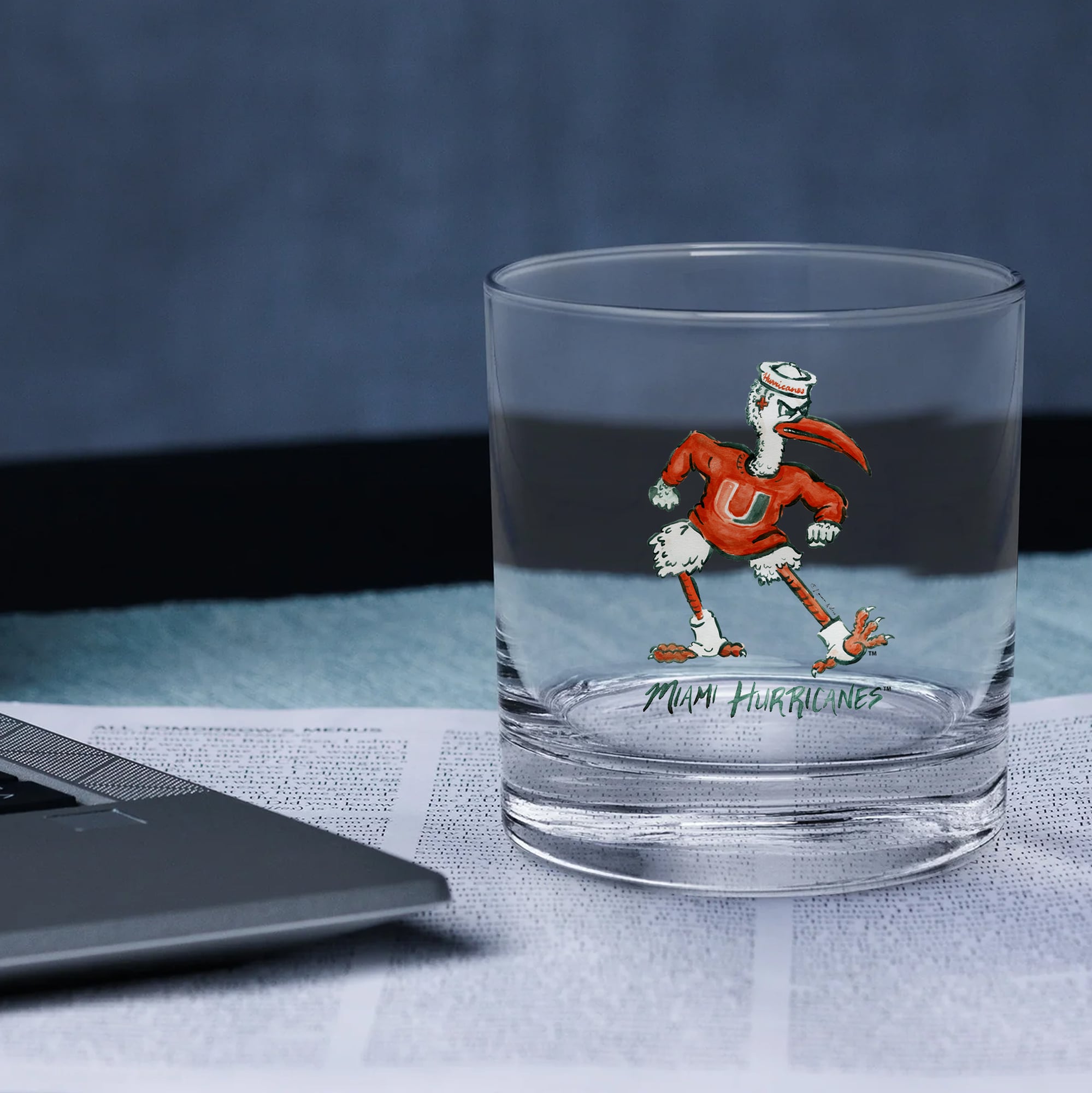 Ensemble de 2 verres à whisky Indigo Falls Miami Hurricanes, mascotte Laura Wilcox