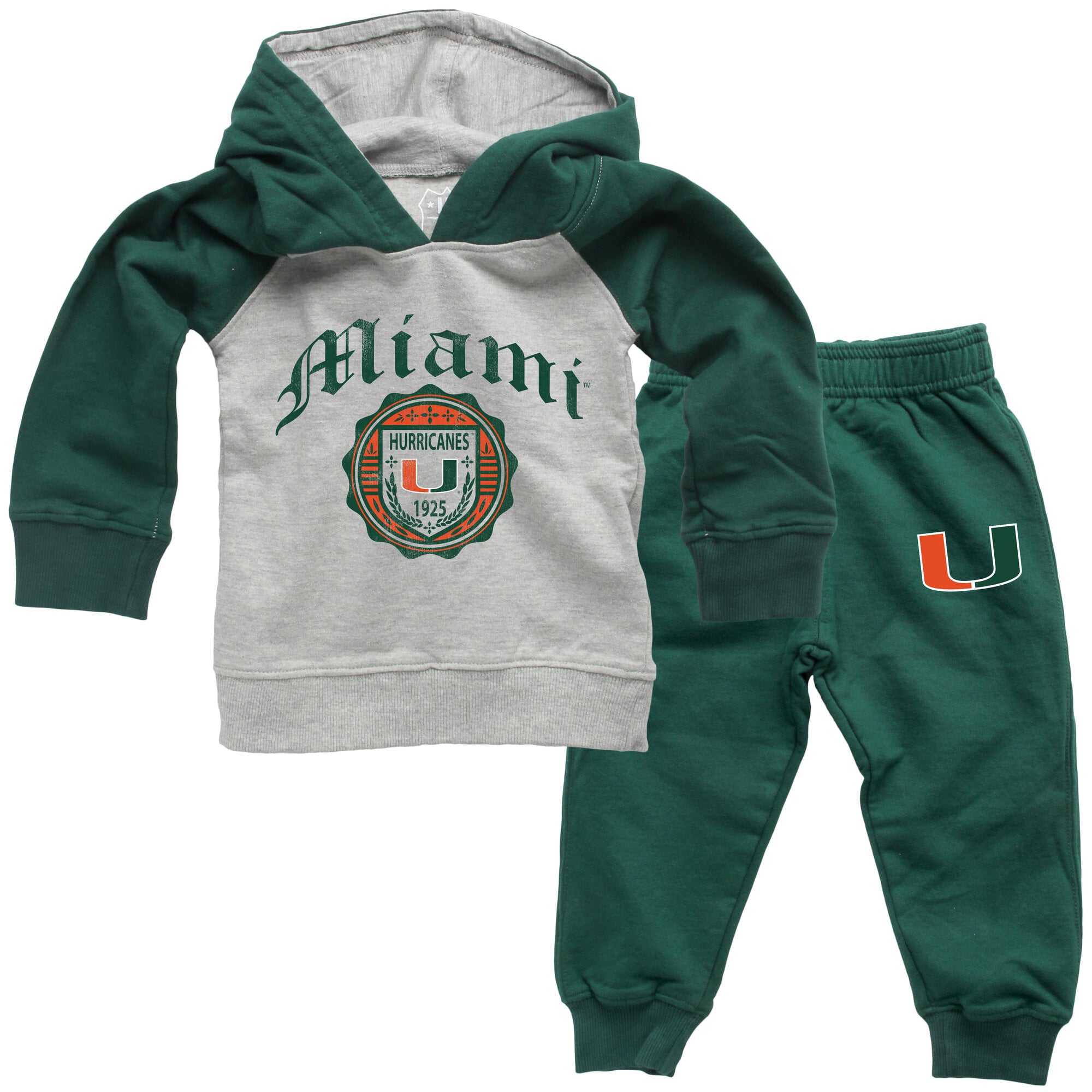 Infant Wes & Willy  Green Miami Hurricanes Raglan Hoodie and Sweatpants Set