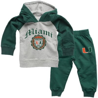  Miami Hurricanes Wes & Willy Infant Raglan Hoodie and Sweatpants Set - Green