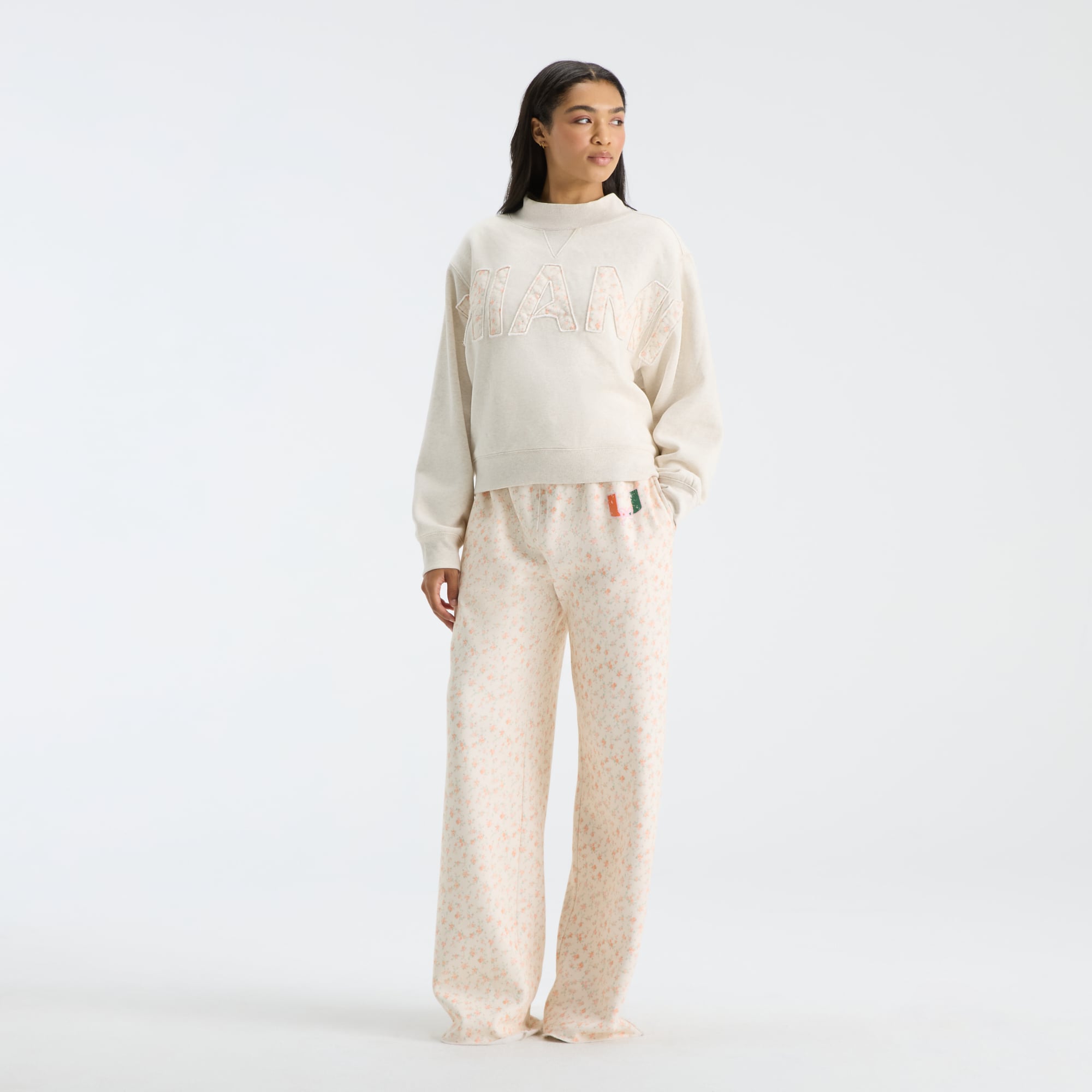 LoveShackFancy Women's Cream Miami Hurricanes Mockneck Sweatshirt