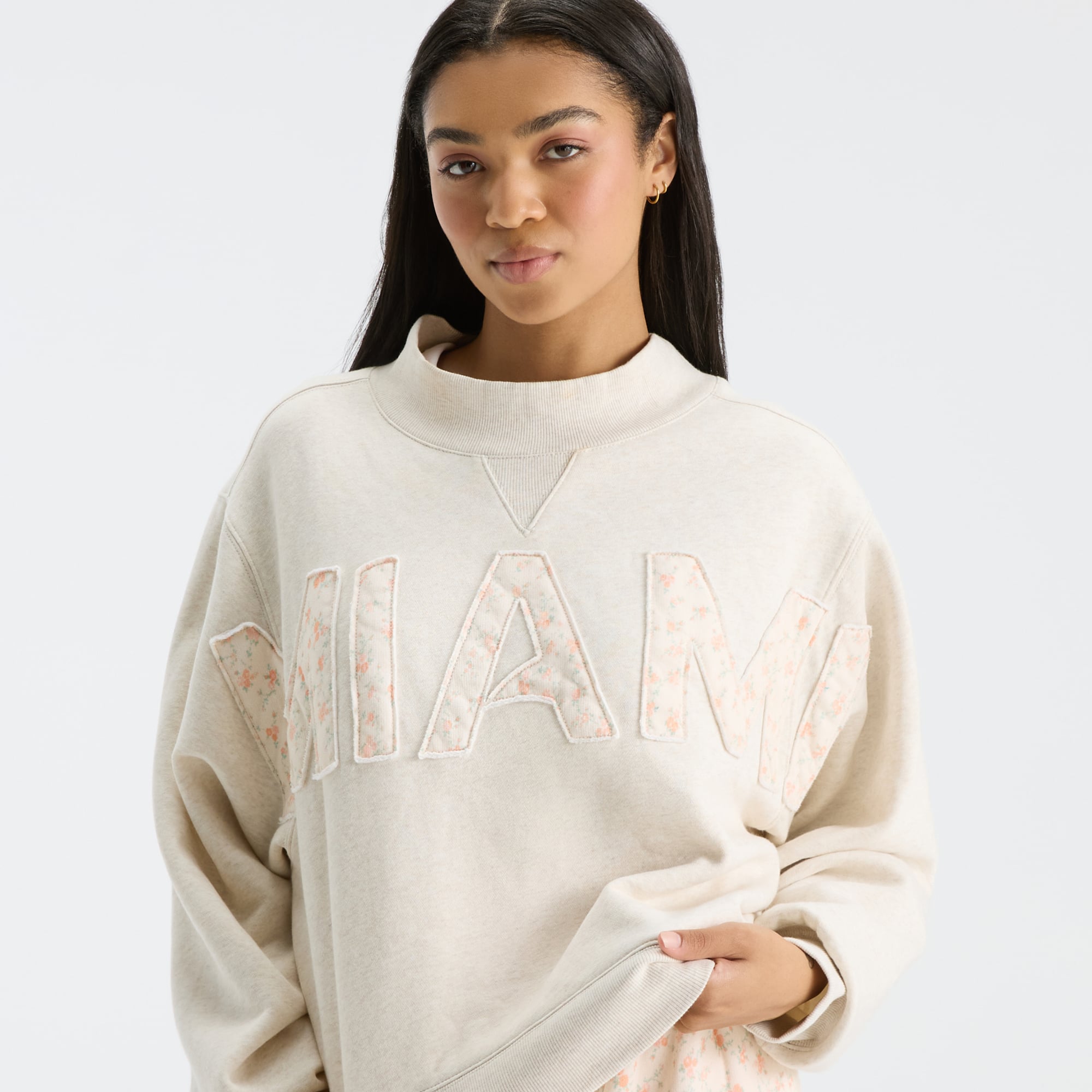 LoveShackFancy Women's Cream Miami Hurricanes Mockneck Sweatshirt