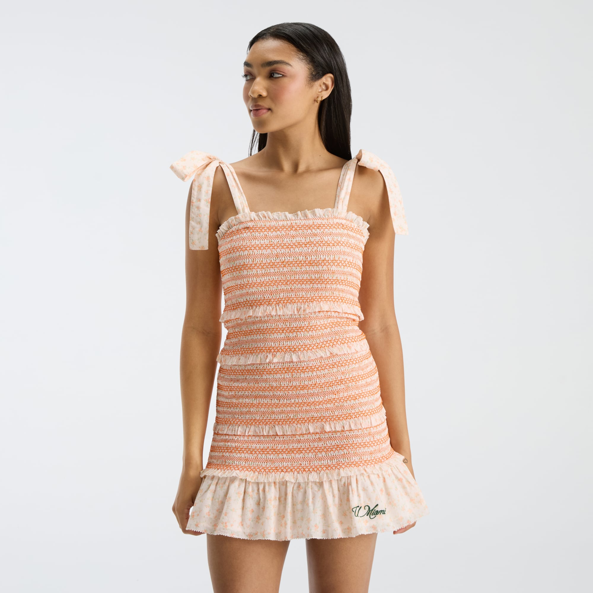 LoveShackFancy Women's Orange Miami Hurricanes Belle Smocked Dress