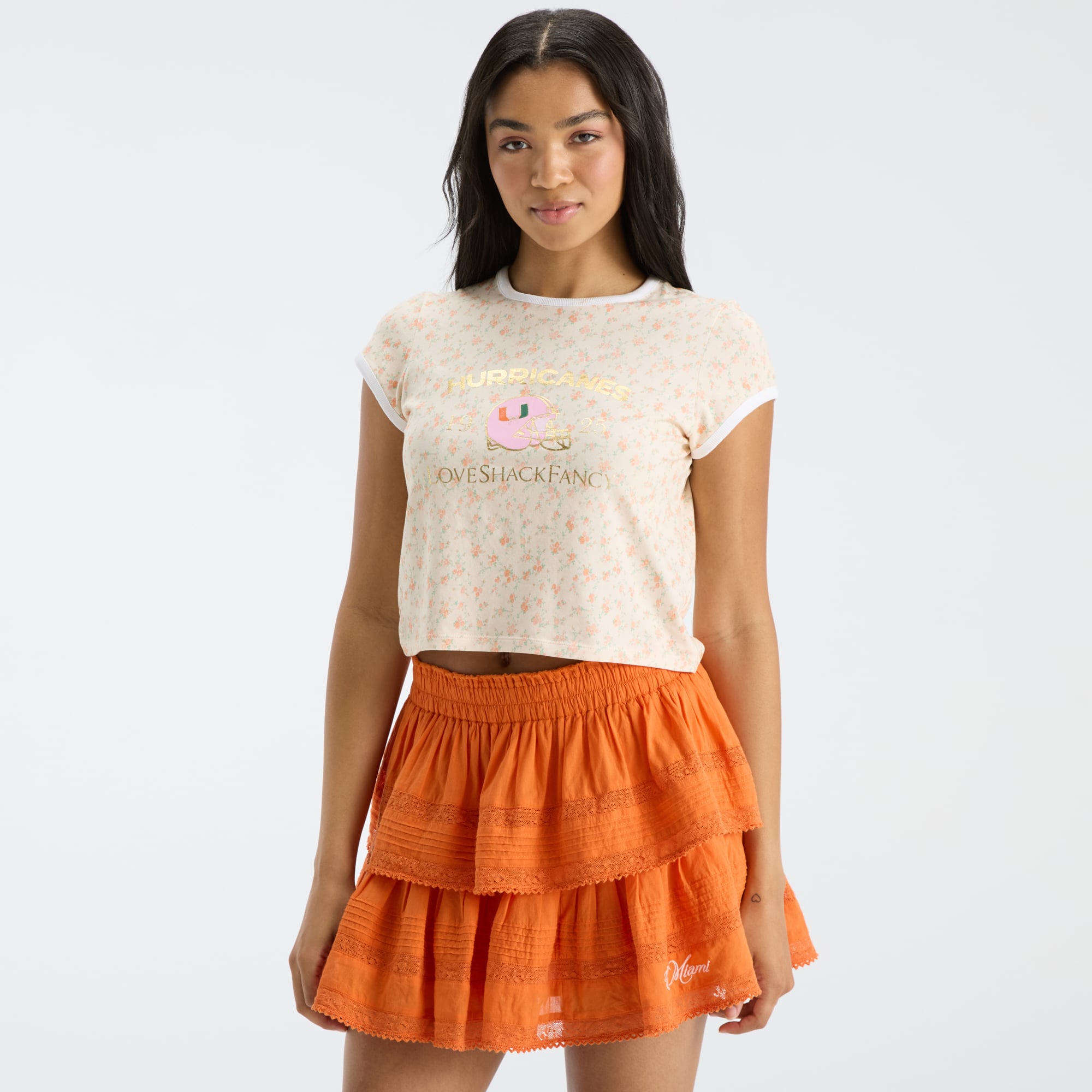 LoveShackFancy Women's Orange Miami Hurricanes MaryKate Ringer T-Shirt