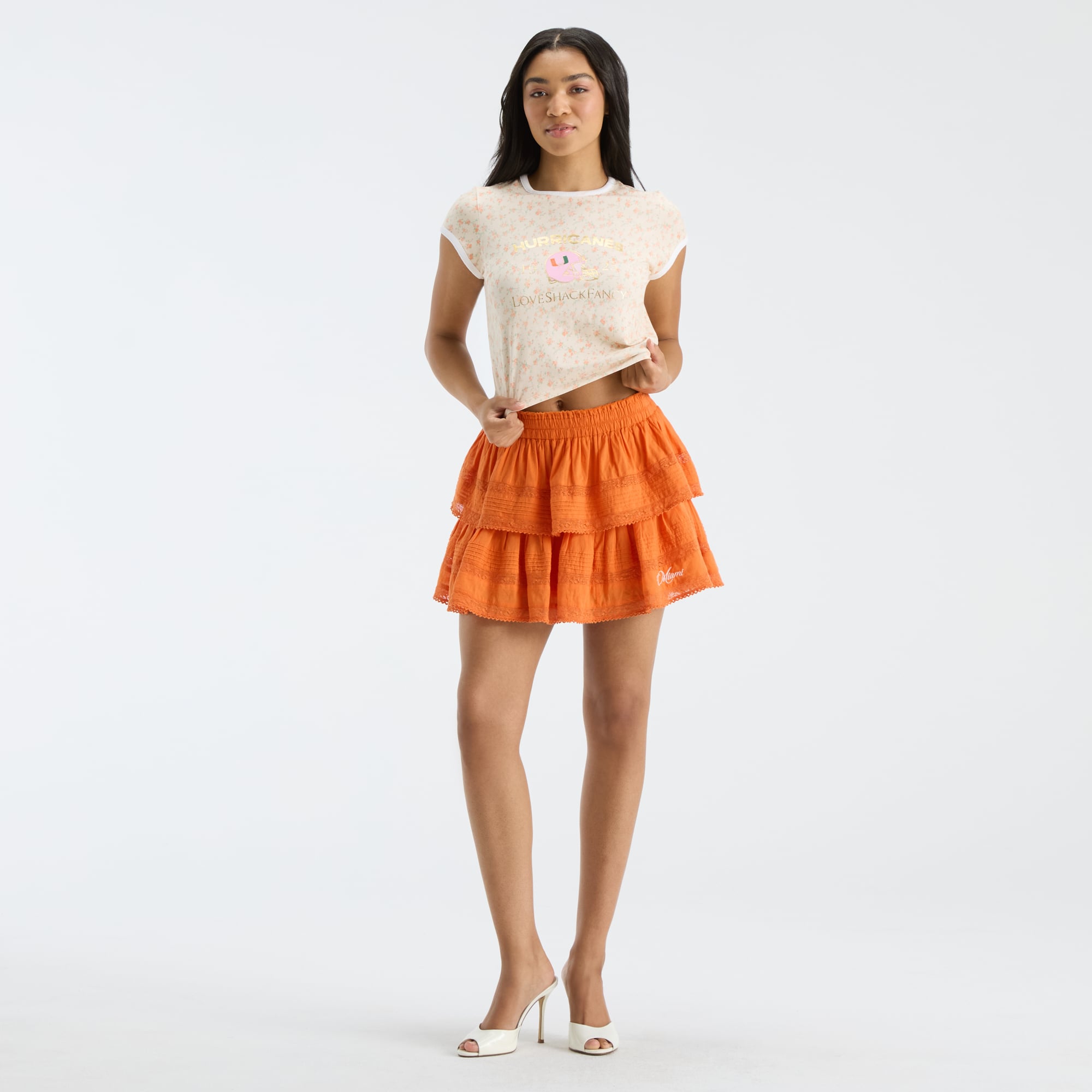 LoveShackFancy Women's Orange Miami Hurricanes MaryKate Ringer T-Shirt