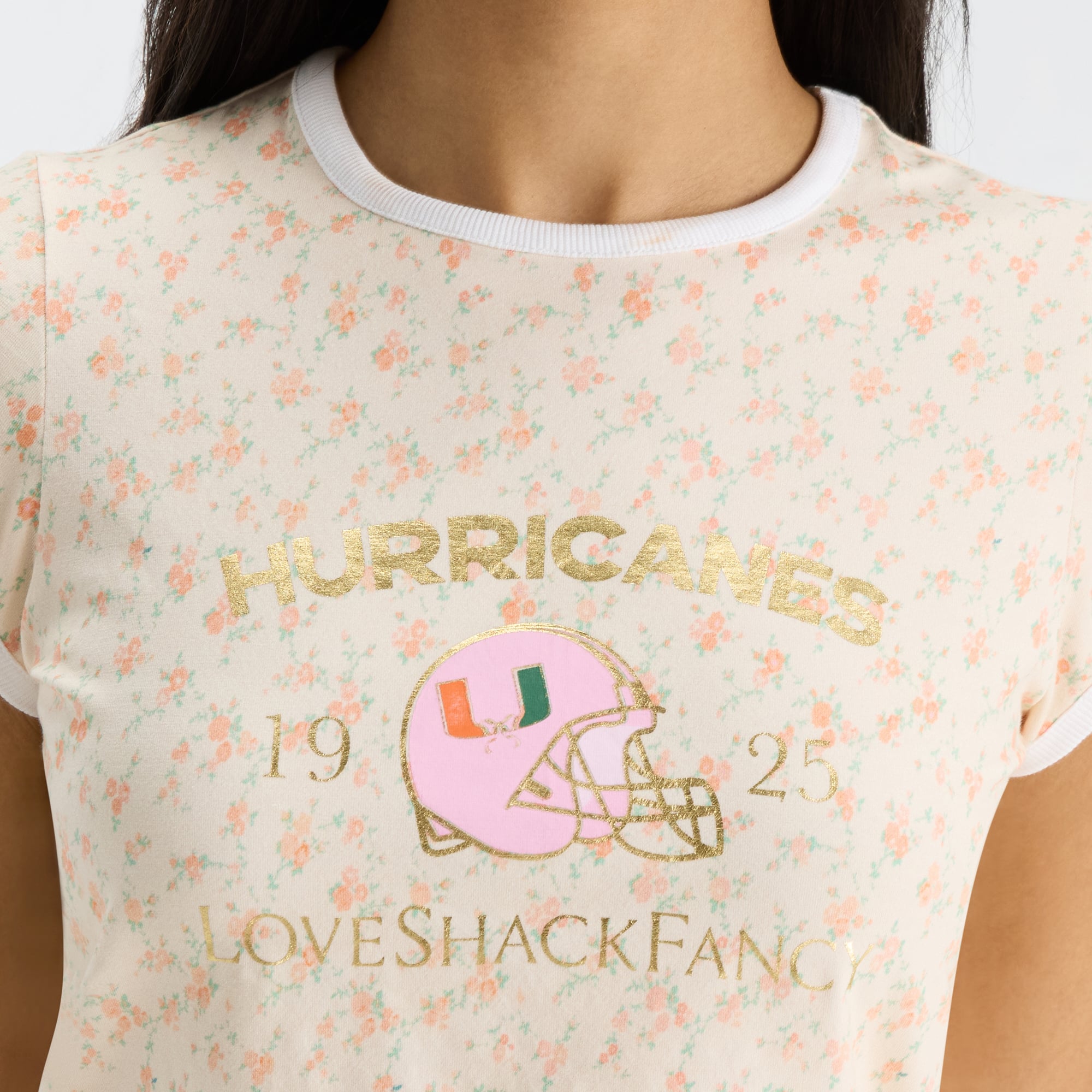 LoveShackFancy Women's Orange Miami Hurricanes MaryKate Ringer T-Shirt