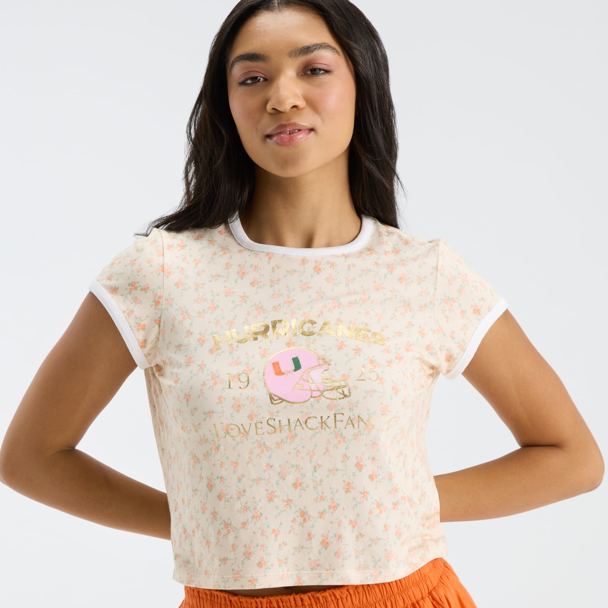LoveShackFancy Women's Orange Miami Hurricanes MaryKate Ringer T-Shirt