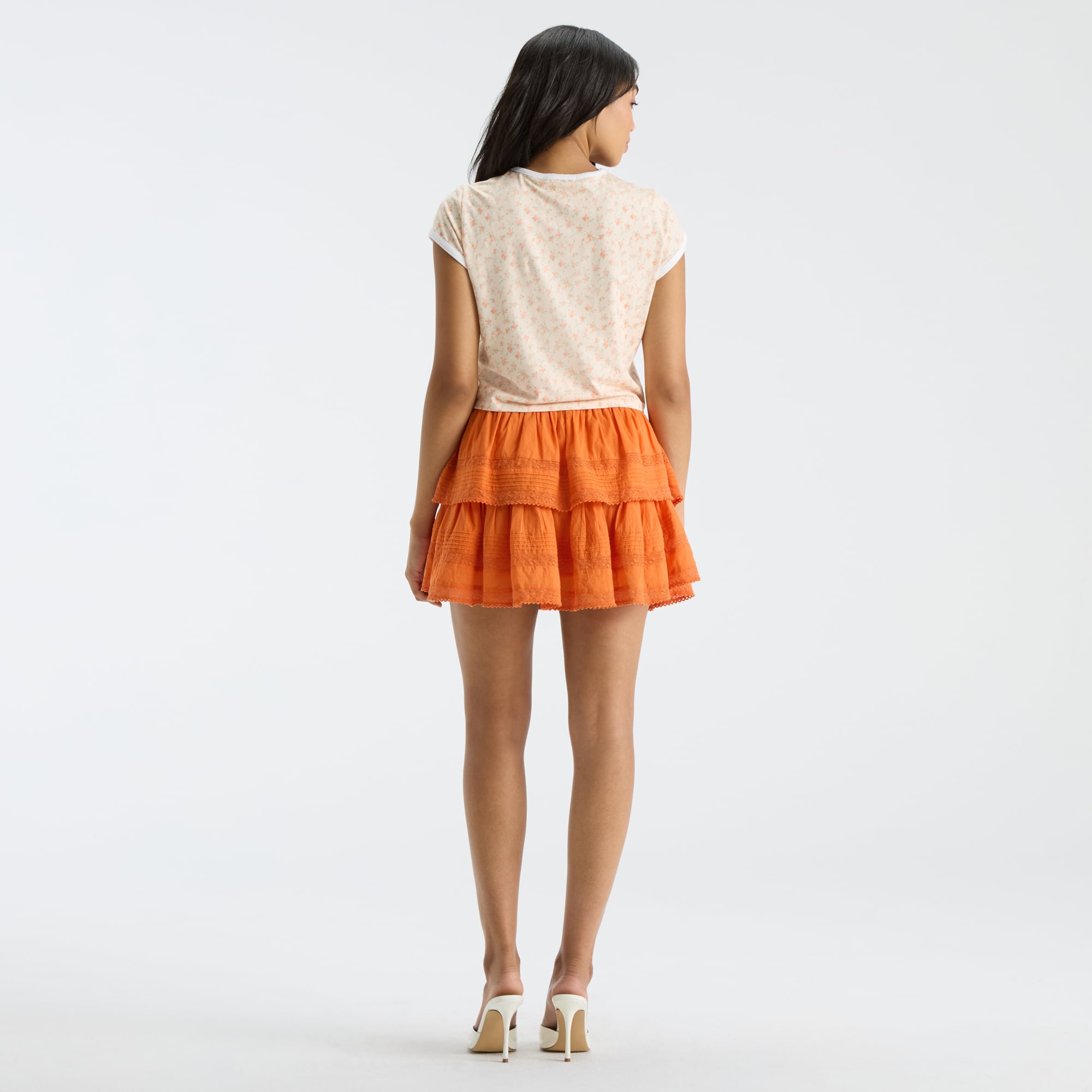 Jupe courte à volants orange Miami Hurricanes pour femme de LoveShackFancy