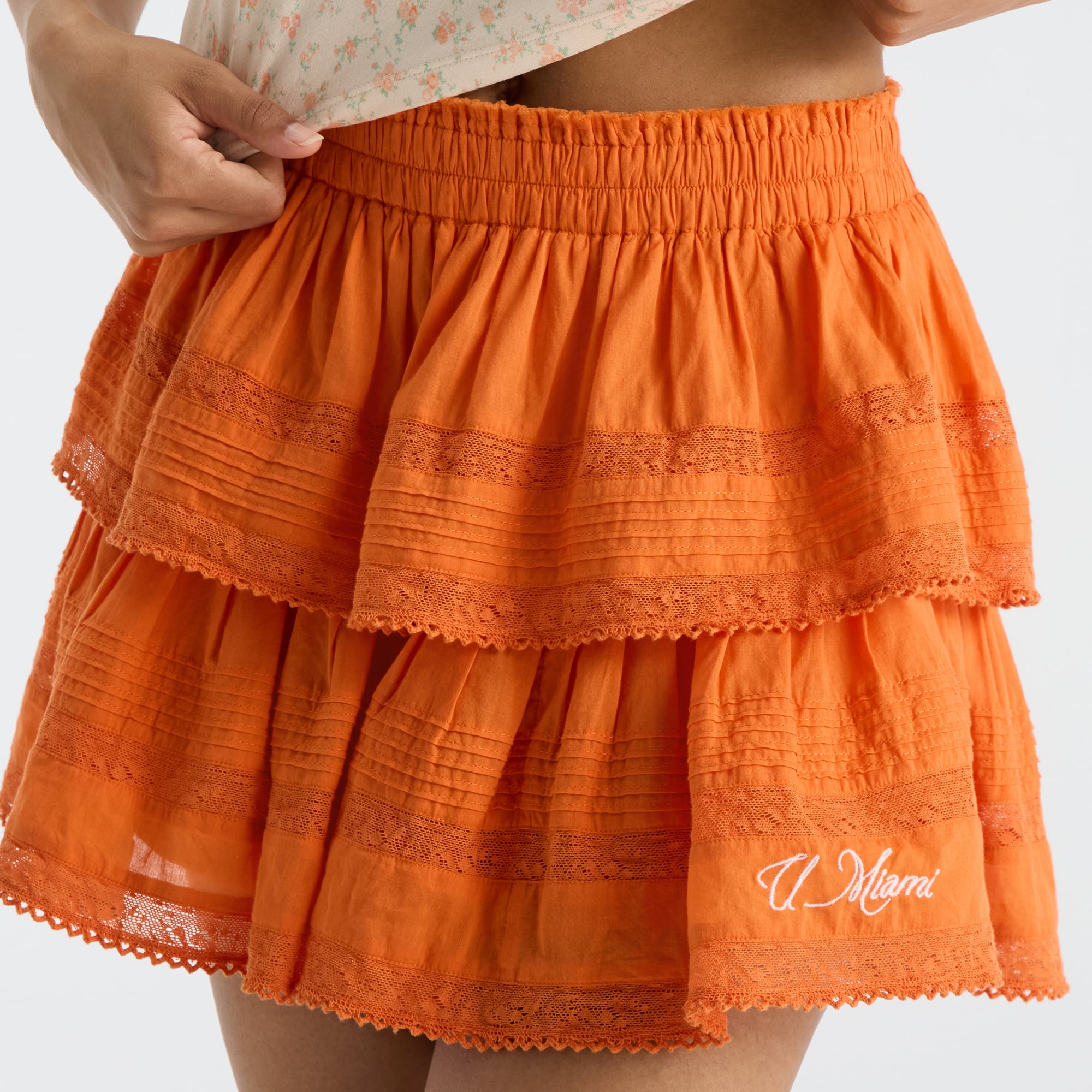 Jupe courte à volants orange Miami Hurricanes pour femme de LoveShackFancy