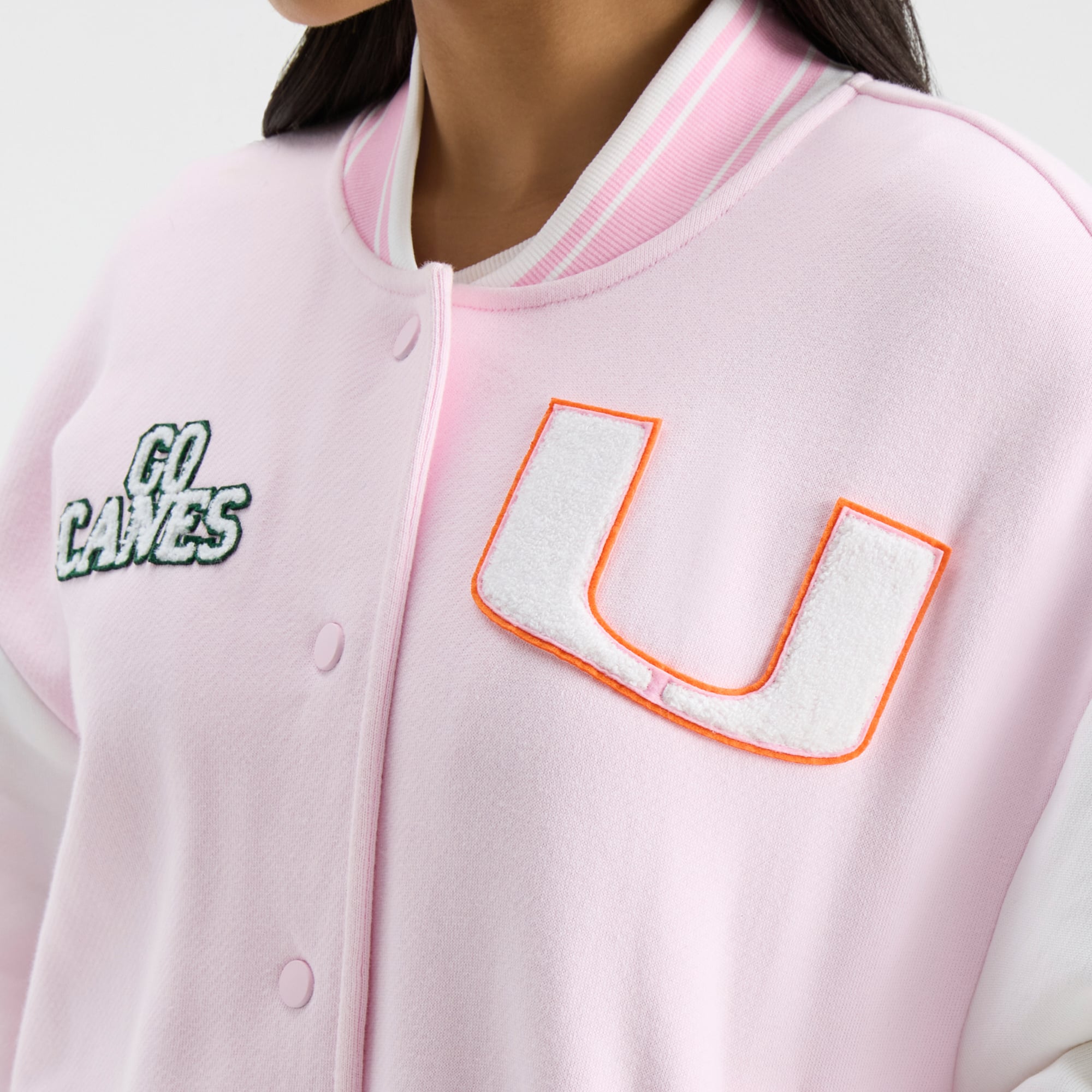 LoveShackFancy Women's Pink Miami Hurricanes Collegiate Varsity Full-Snap Jacket