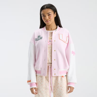 LoveShackFancy Miami Hurricanes Women's Collegiate Varsity Full-Snap Jacket - Pink
